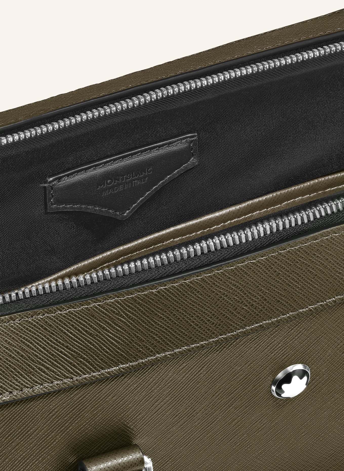 MONTBLANC Taška na notebook Saffiano SARTORIAL: KHAKI / STŘÍBRNÁ / ČERNÁ