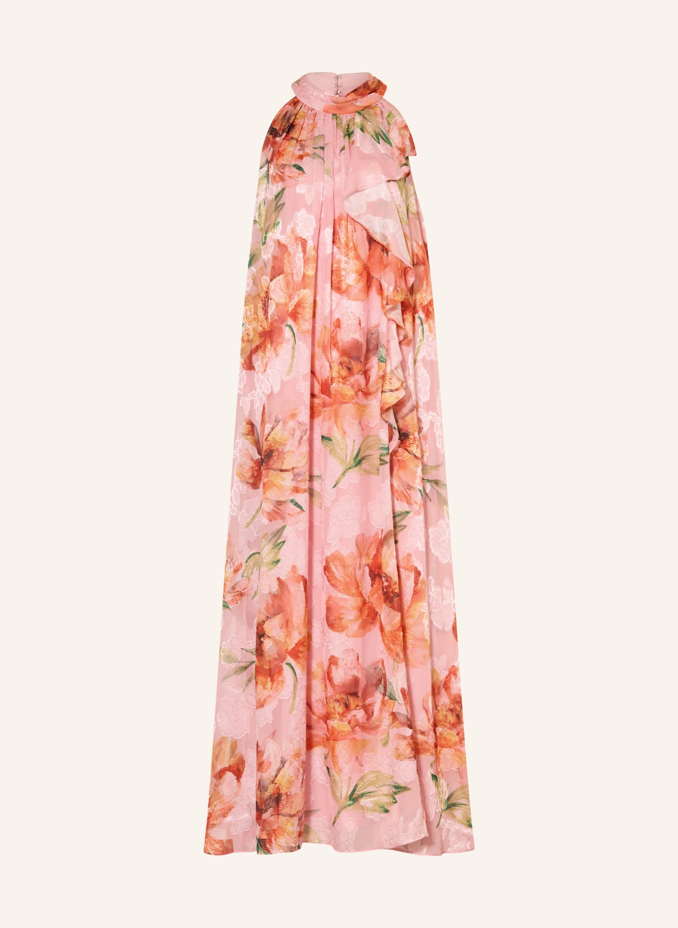 ADRIANNA PAPELL Abendkleid mit Volants: ROSA / ORANGE / GRÜN