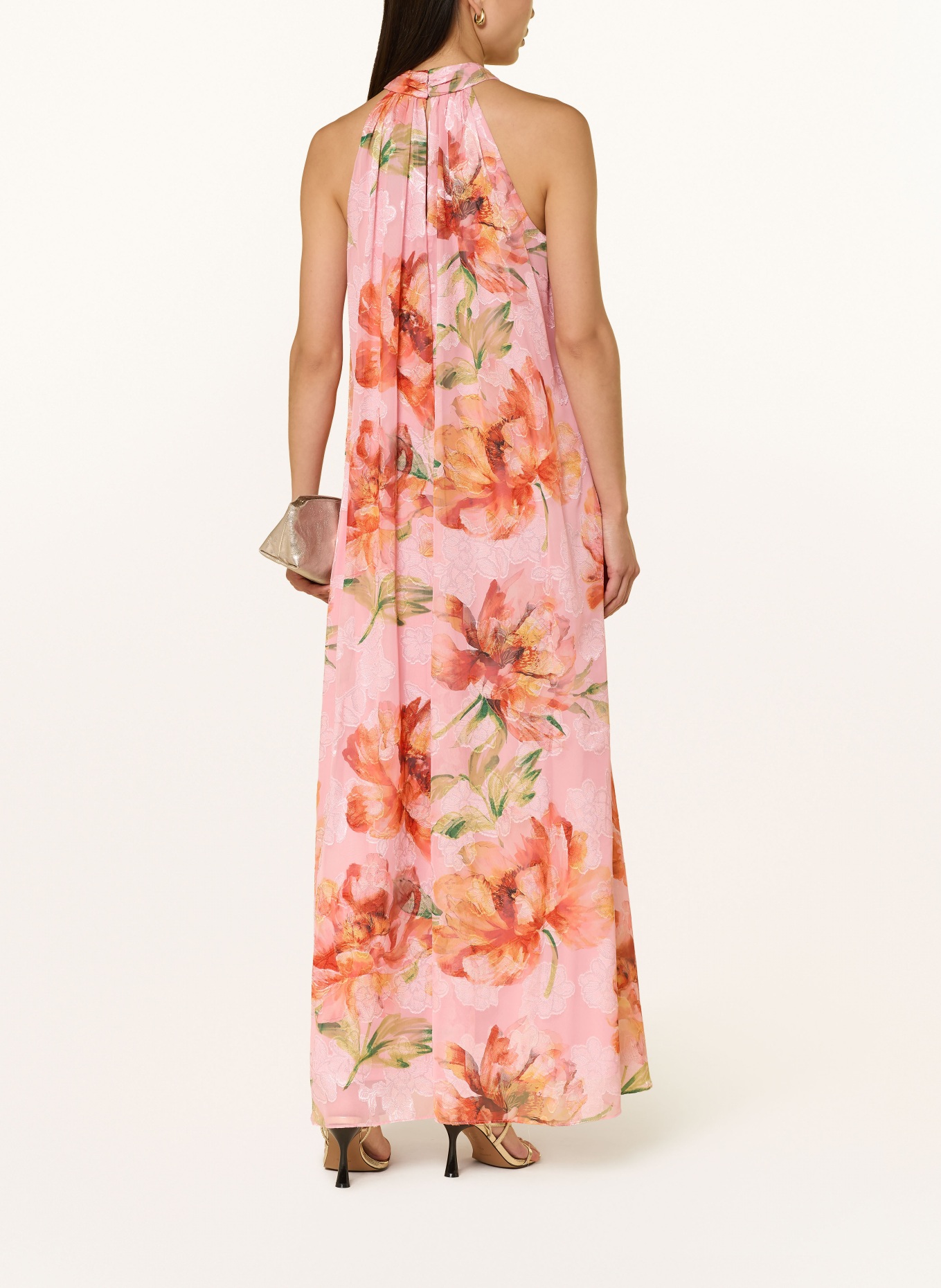 ADRIANNA PAPELL Abendkleid mit Volants: ROSA / ORANGE / GRÜN