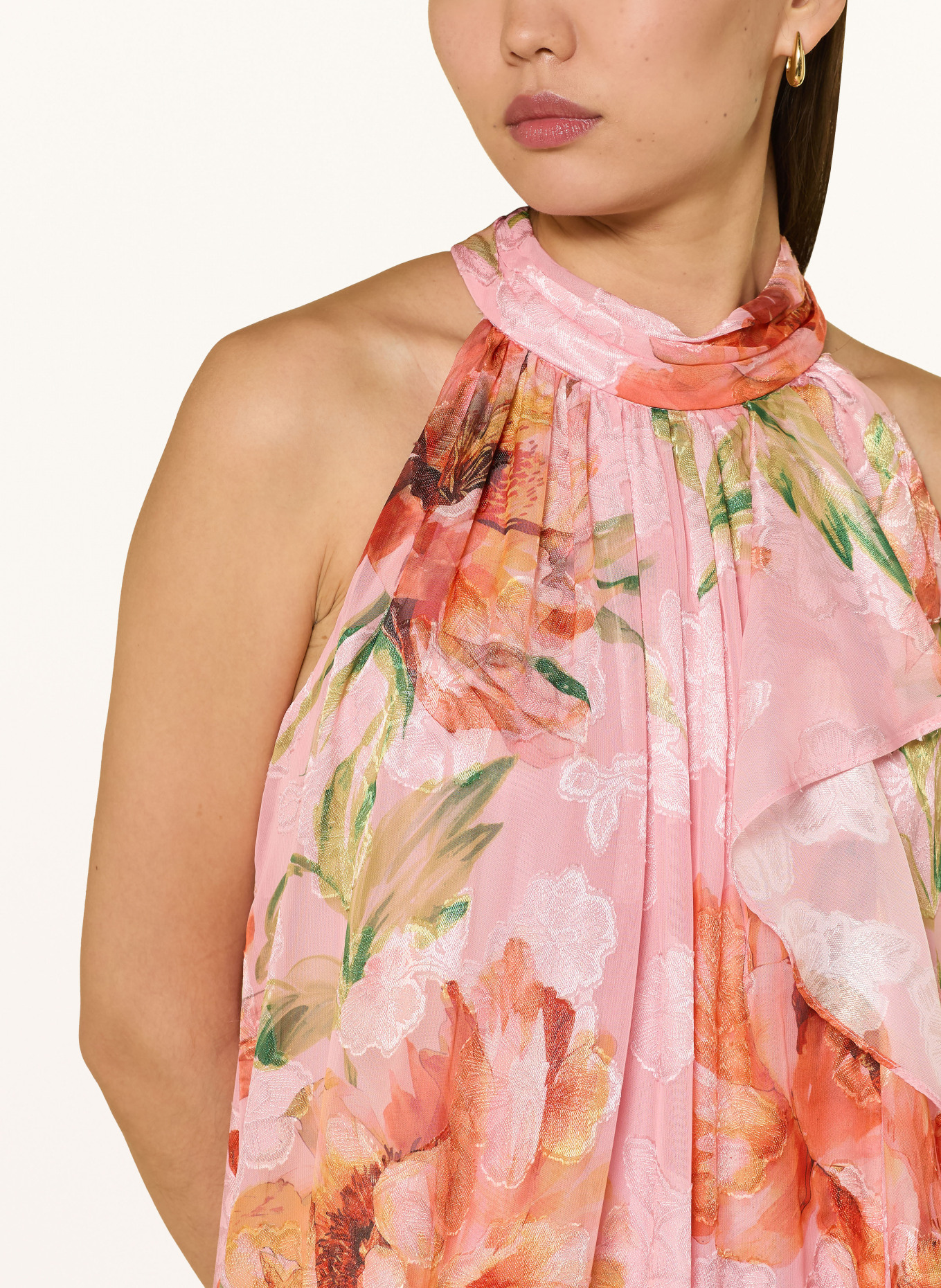 ADRIANNA PAPELL Abendkleid mit Volants: ROSA / ORANGE / GRÜN