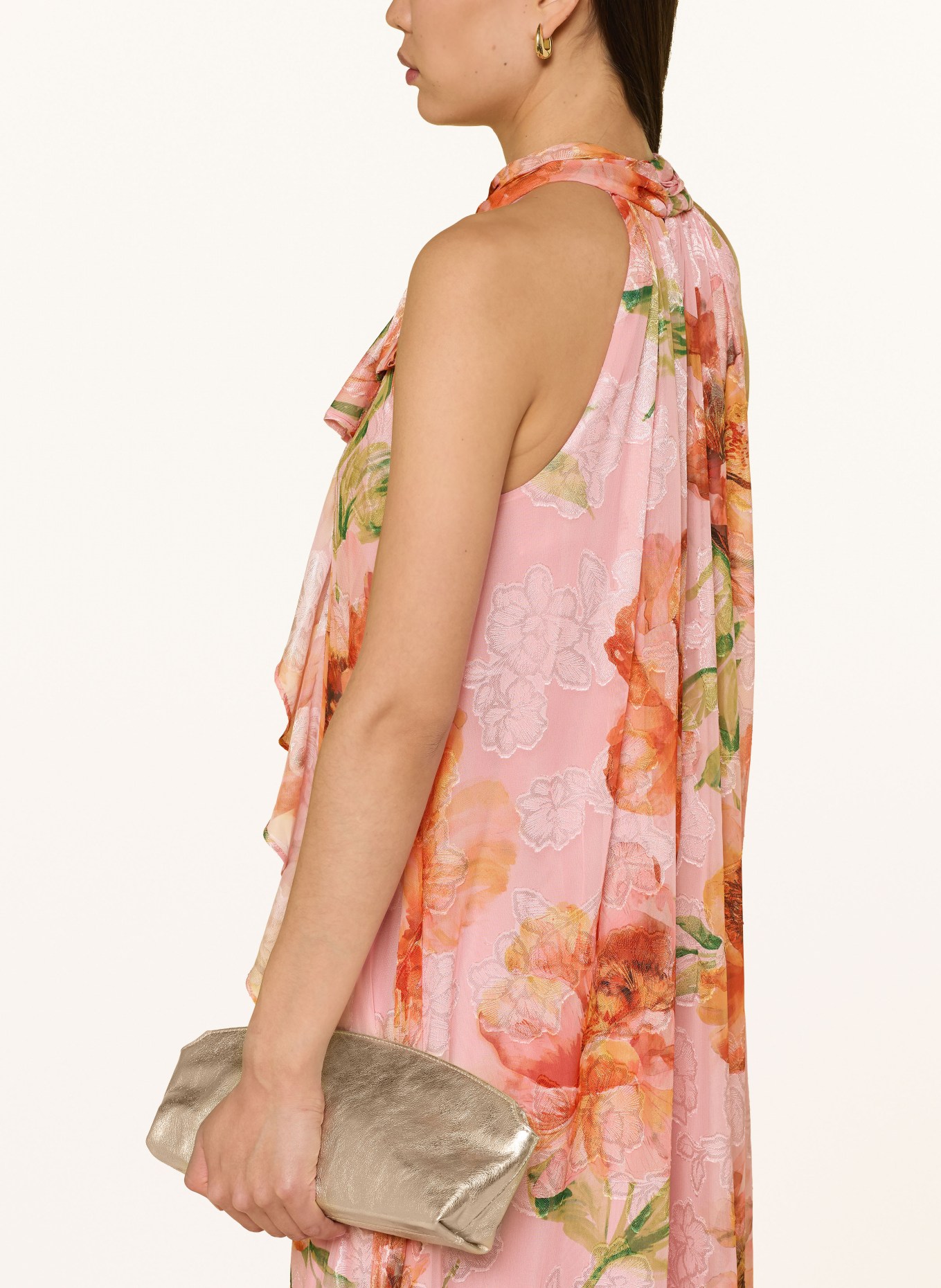 ADRIANNA PAPELL Abendkleid mit Volants: ROSA / ORANGE / GRÜN