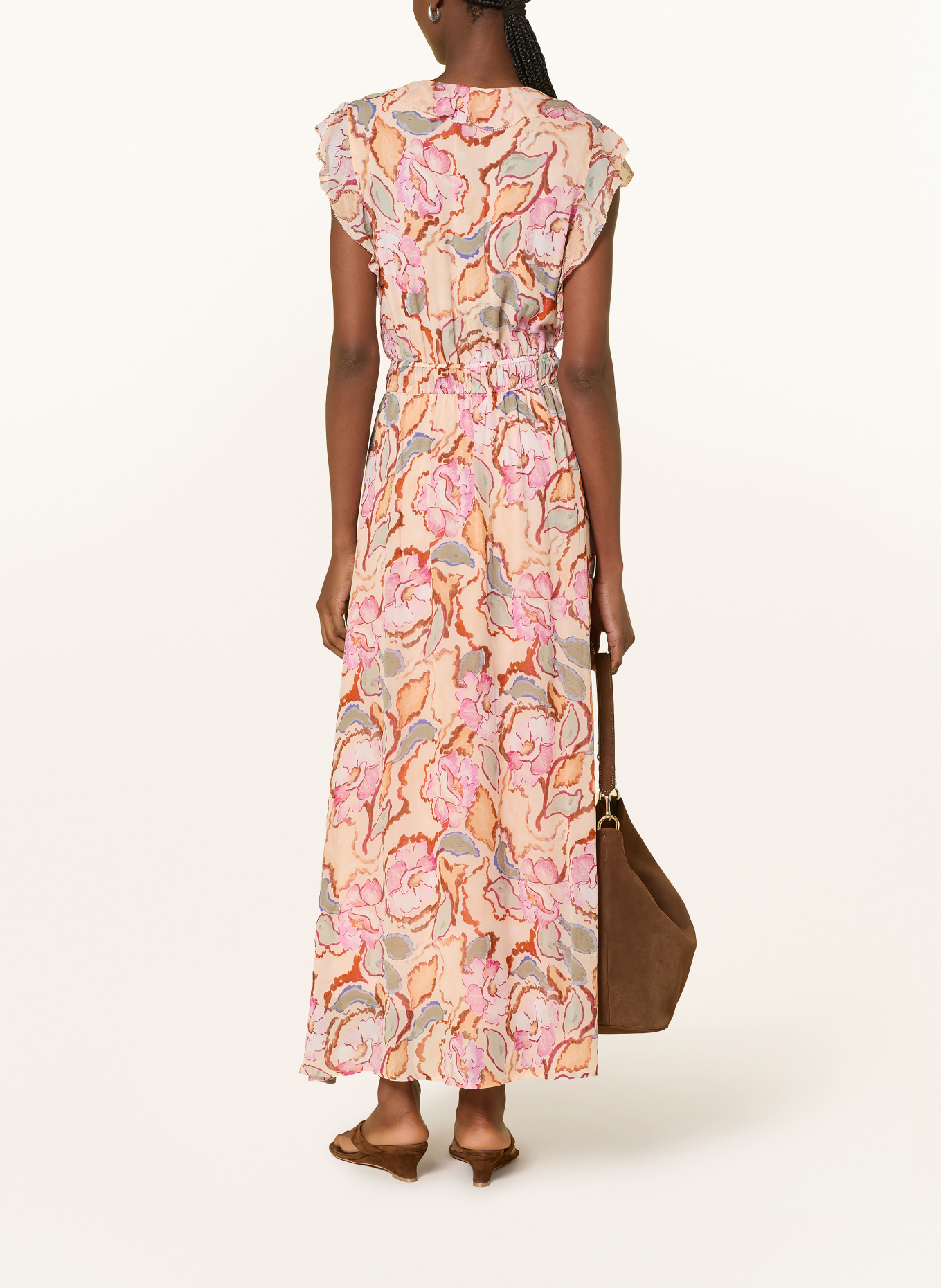 SUNCOO Šaty CALI: RŮŽOVÁ / HNĚDÁ / SVĚTLE ZELENÁ