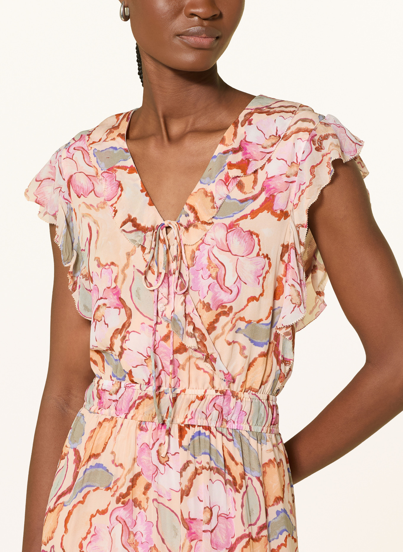 SUNCOO Šaty CALI: RŮŽOVÁ / HNĚDÁ / SVĚTLE ZELENÁ