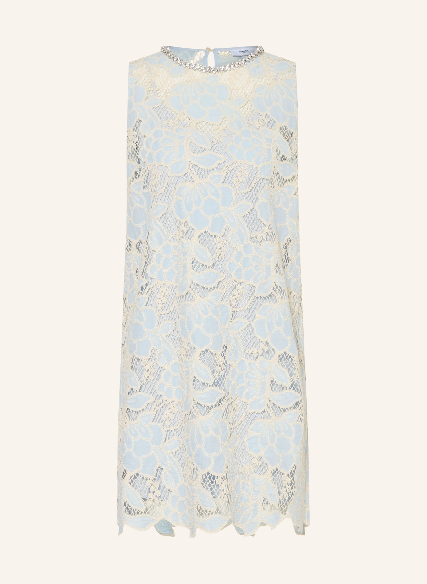 SUNCOO Spitzenkleid CERISE mit Schmucksteinen: HELLBLAU / ECRU