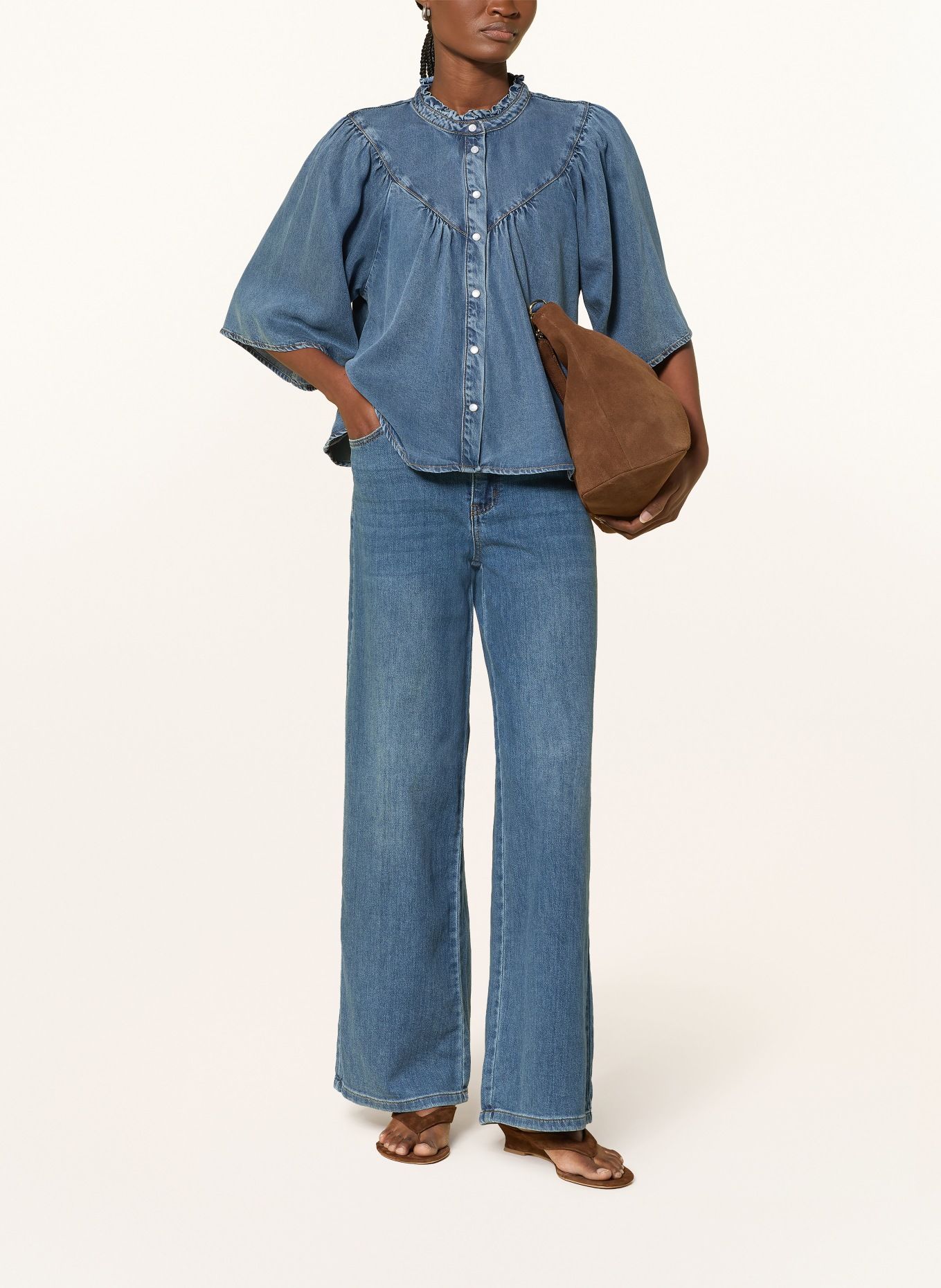 SUNCOO Jeansblouse LOUISE met 3/4-mouwen: BLAUW