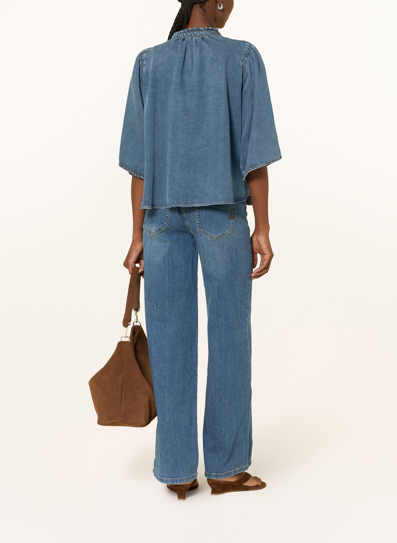 SUNCOO Jeansblouse LOUISE met 3/4-mouwen: BLAUW