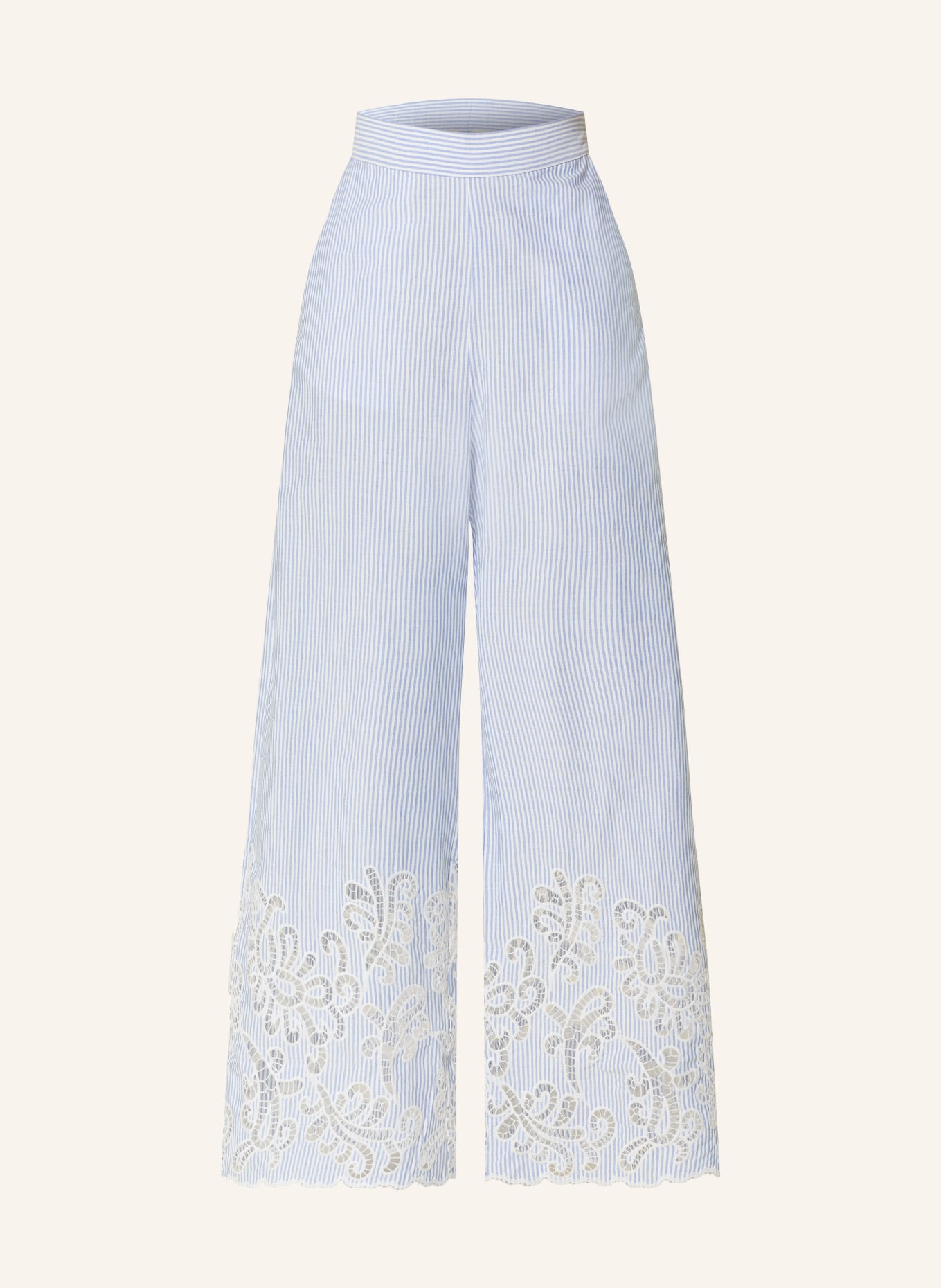 SUNCOO JOSS pants with eyelet lace: LIGHT BLUE / WHITE
