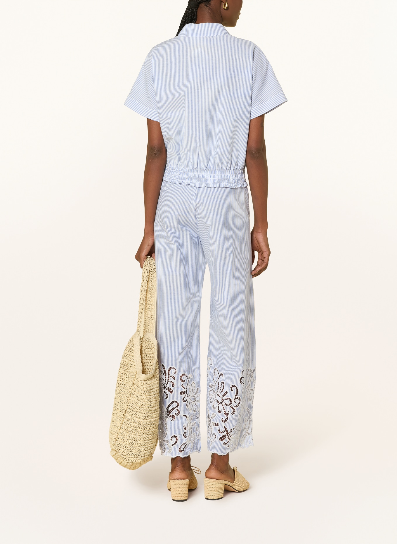 SUNCOO JOSS pants with eyelet lace: LIGHT BLUE / WHITE