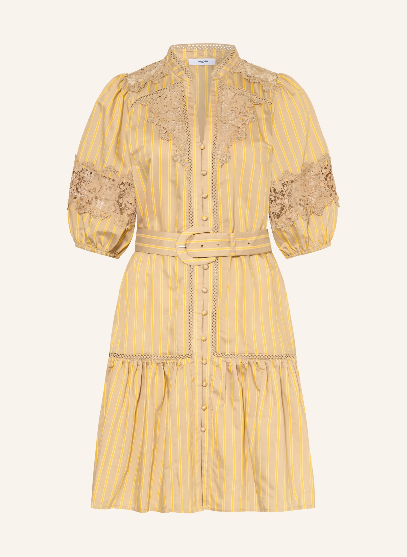 SUNCOO Kleid CATLEYA mit Spitze: CAMEL / DUNKELGELB