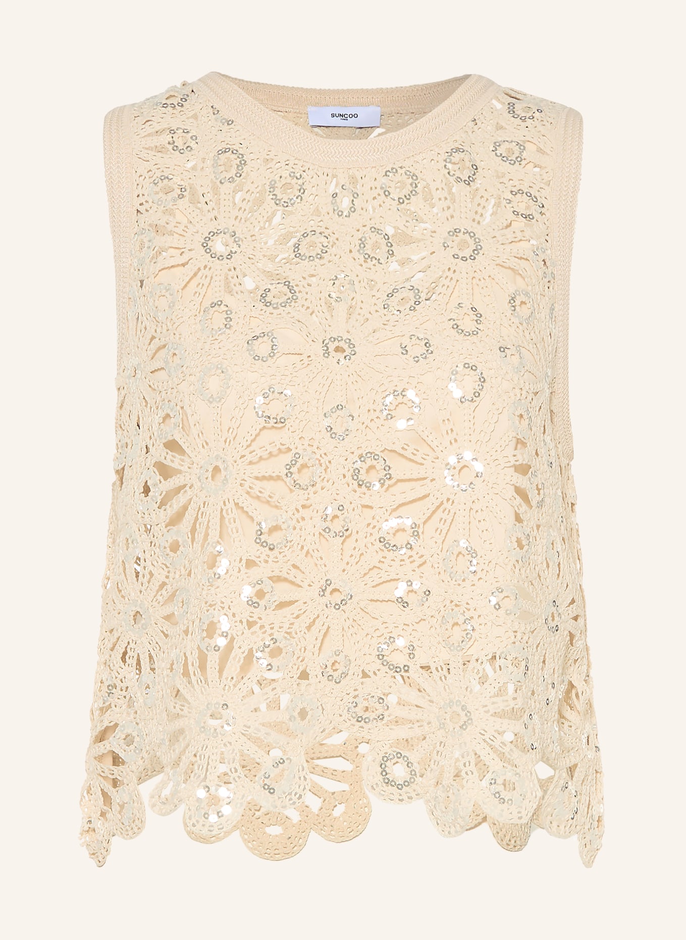 SUNCOO Häkeltop LOIS mit Pailletten: ECRU