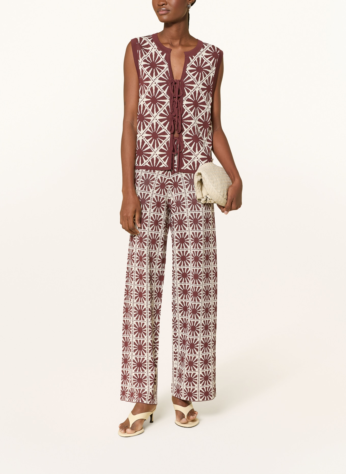 SUNCOO Gebreide broek JASPER: BRUIN / WIT