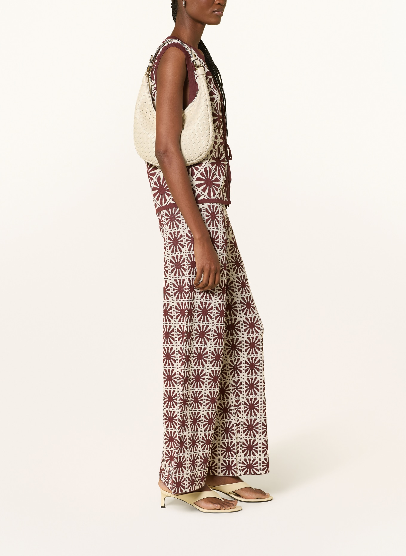 SUNCOO Gebreide broek JASPER: BRUIN / WIT