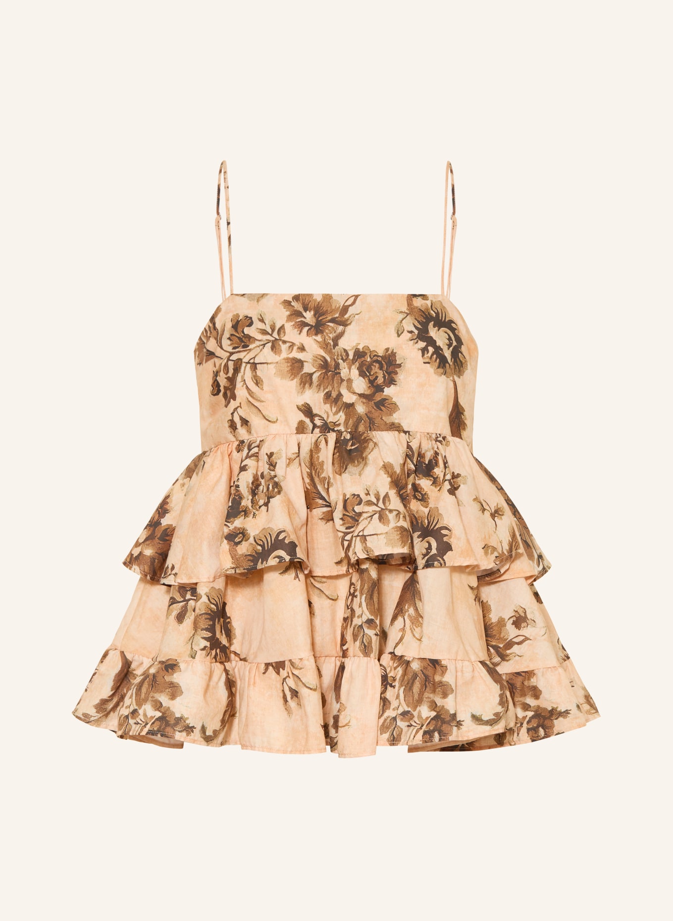 ESTHÉ Top mit Rüschen: BEIGE / DUNKELBRAUN / BRAUN