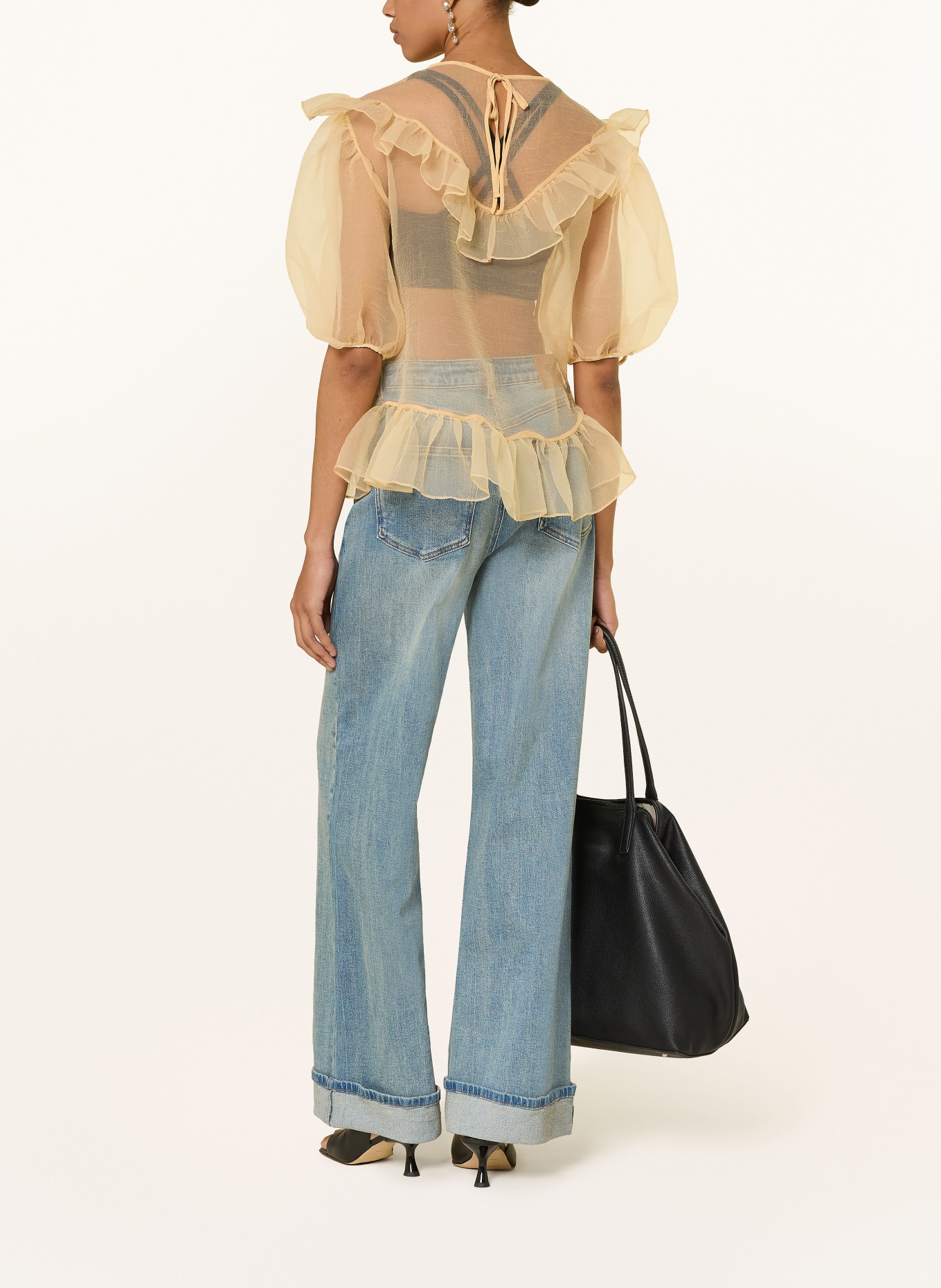 ESTHÉ Blouse-style shirt with 3/4 sleeves and ruffles: LIGHT YELLOW