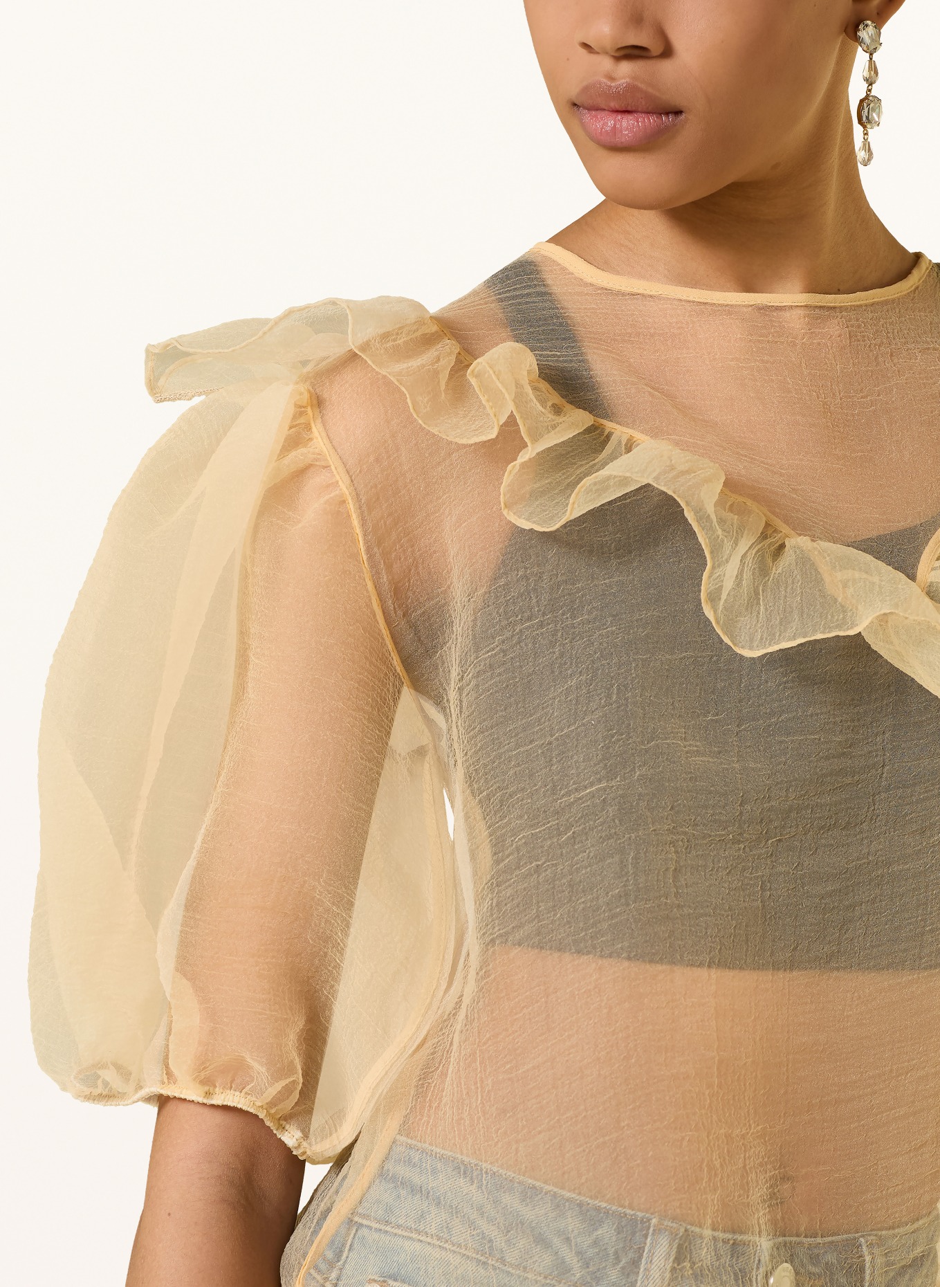 ESTHÉ Blouse-style shirt with 3/4 sleeves and ruffles: LIGHT YELLOW