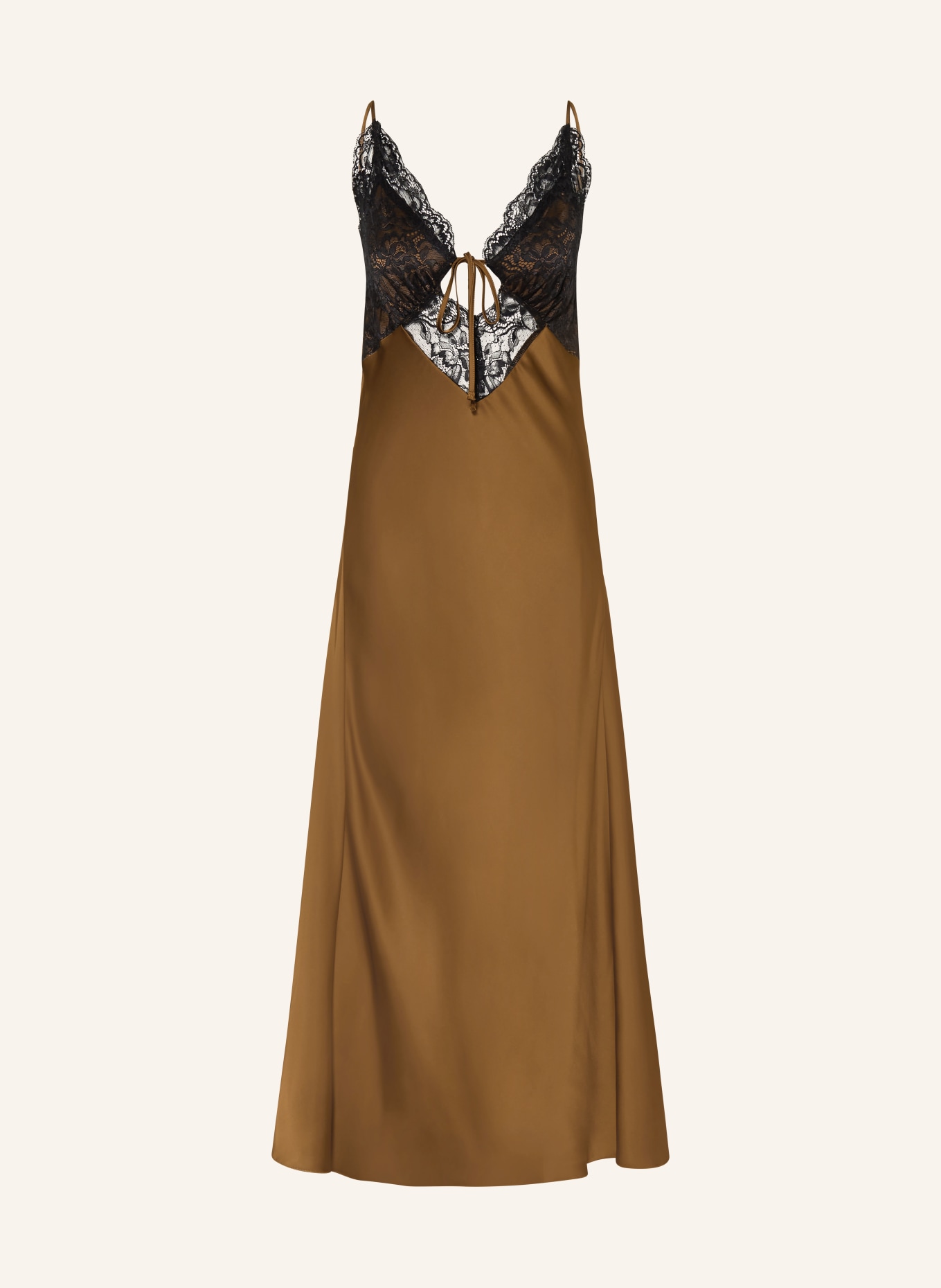 ESTHÉ Satijnen jurk met kant: BRUIN / ZWART
