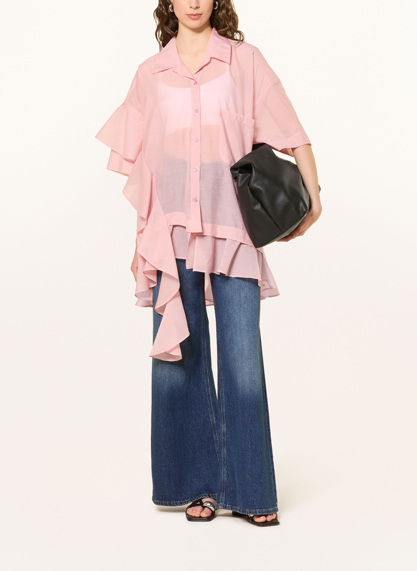 ESTHÉ Chemisier oversize à volants: ROSÉ