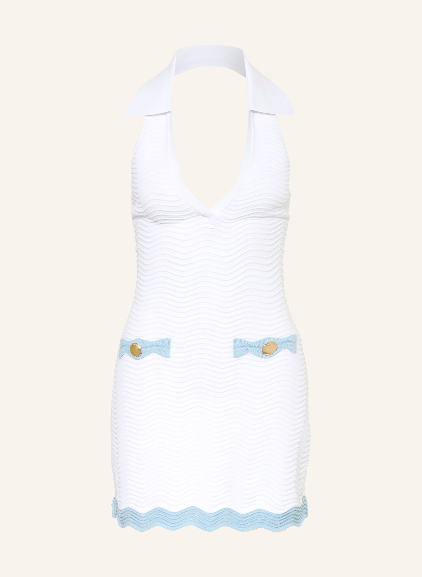 RETROFÊTE DORIANNE knit dress with glitter yarn: WHITE / LIGHT BLUE