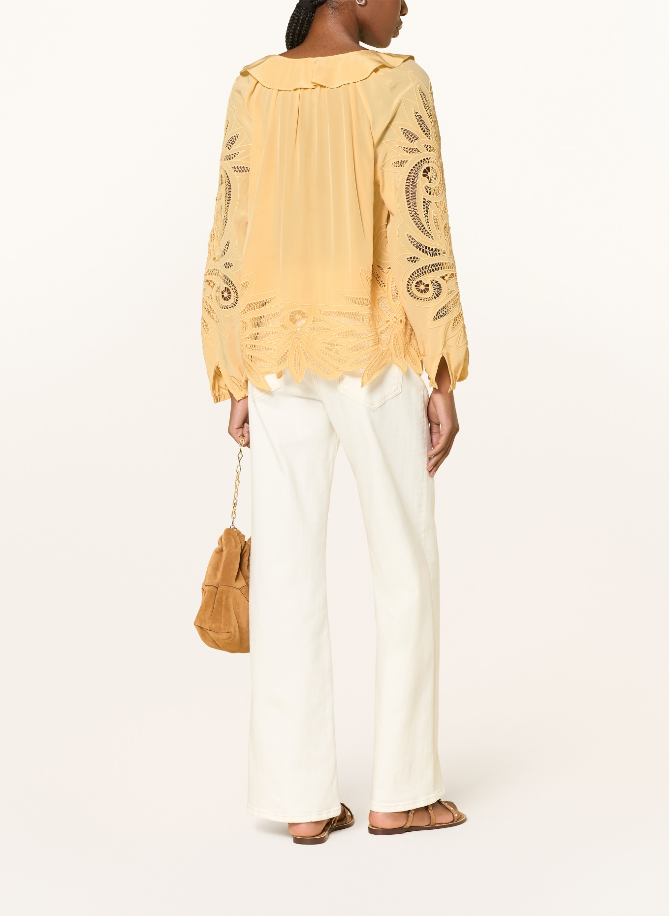 ULLA JOHNSON ADONIS silk blouse with eyelet lace: YELLOW