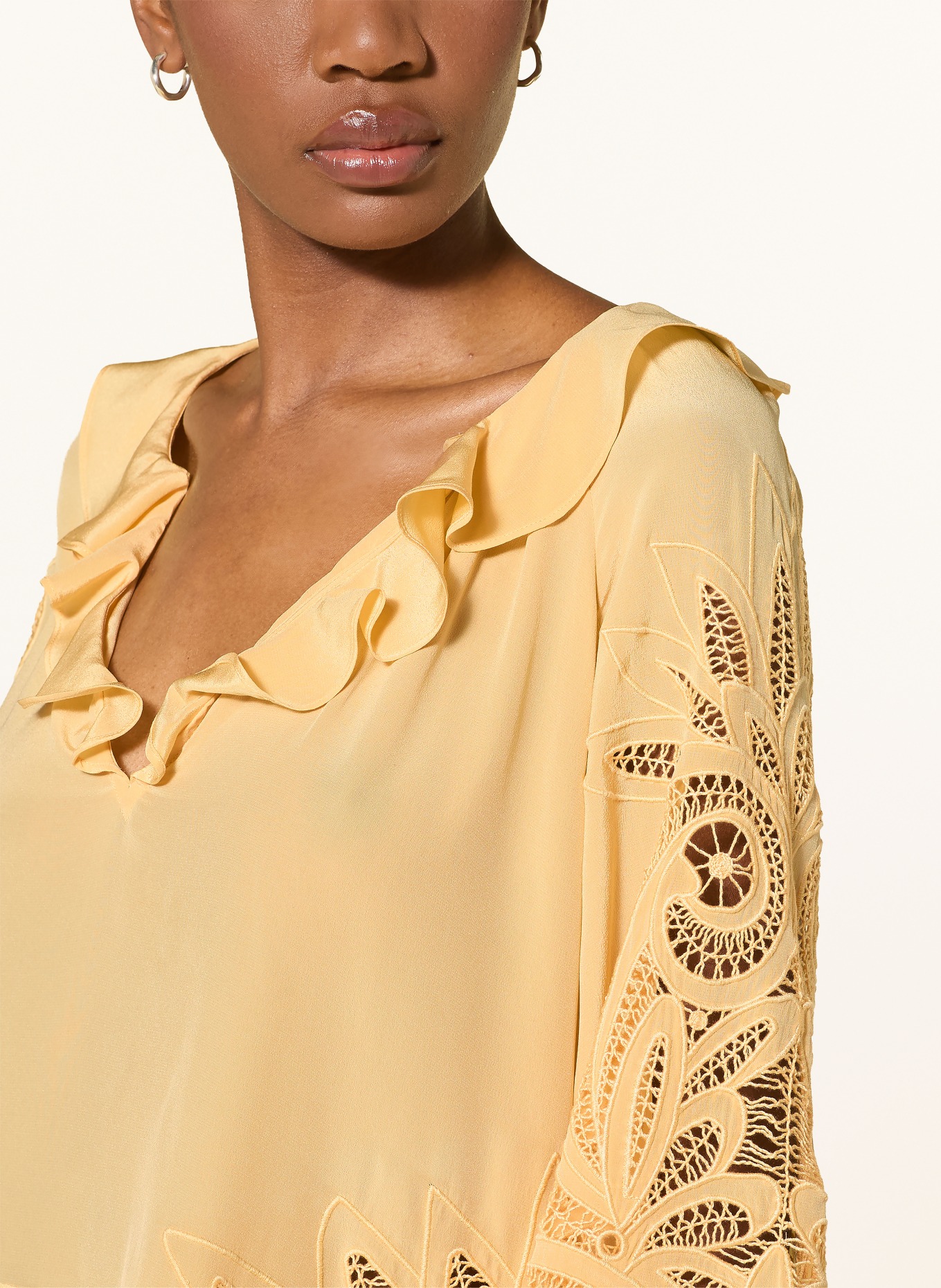 ULLA JOHNSON ADONIS silk blouse with eyelet lace: YELLOW