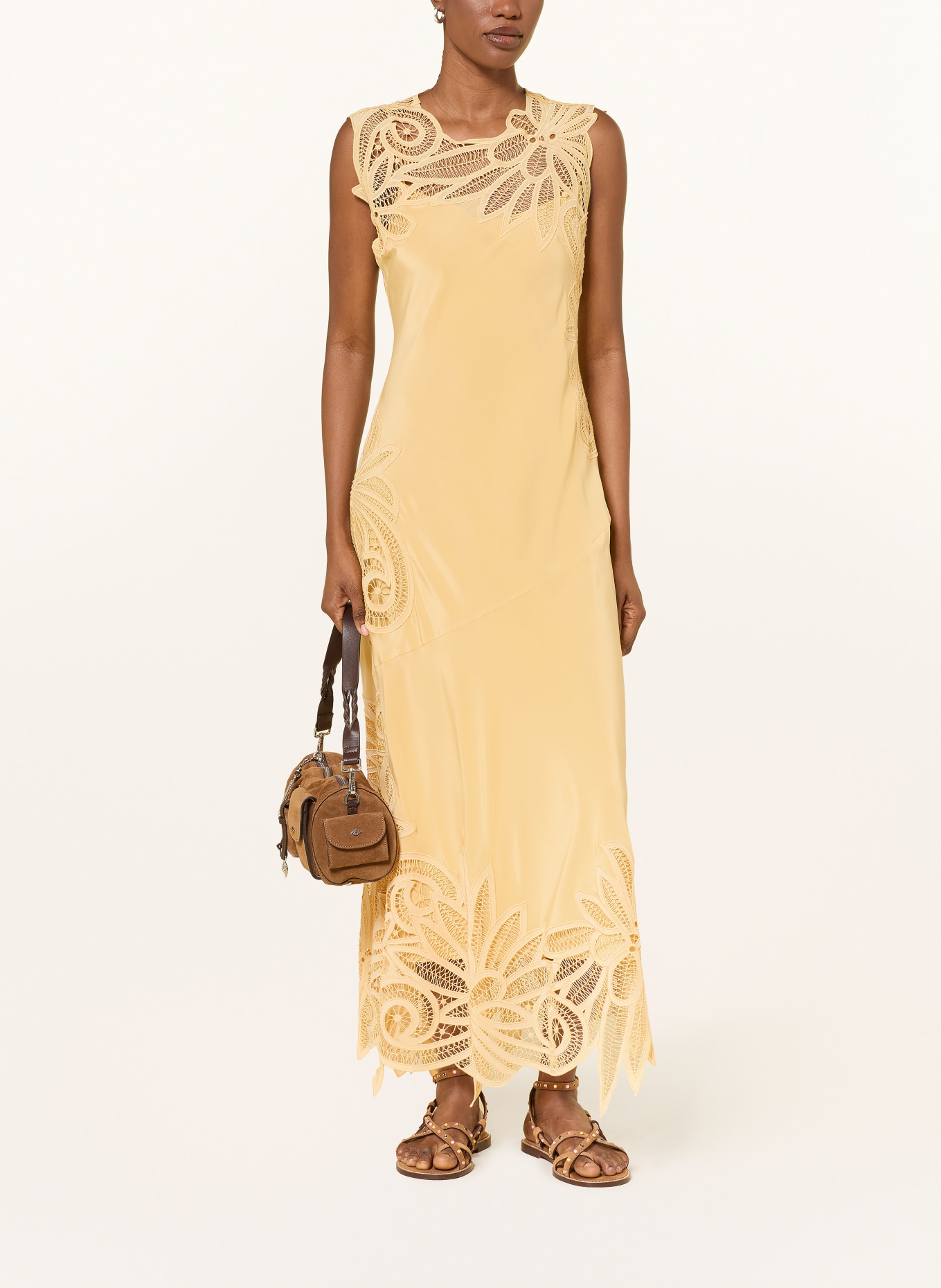 ULLA JOHNSON Kleid IDRA aus Lochspitze: GELB