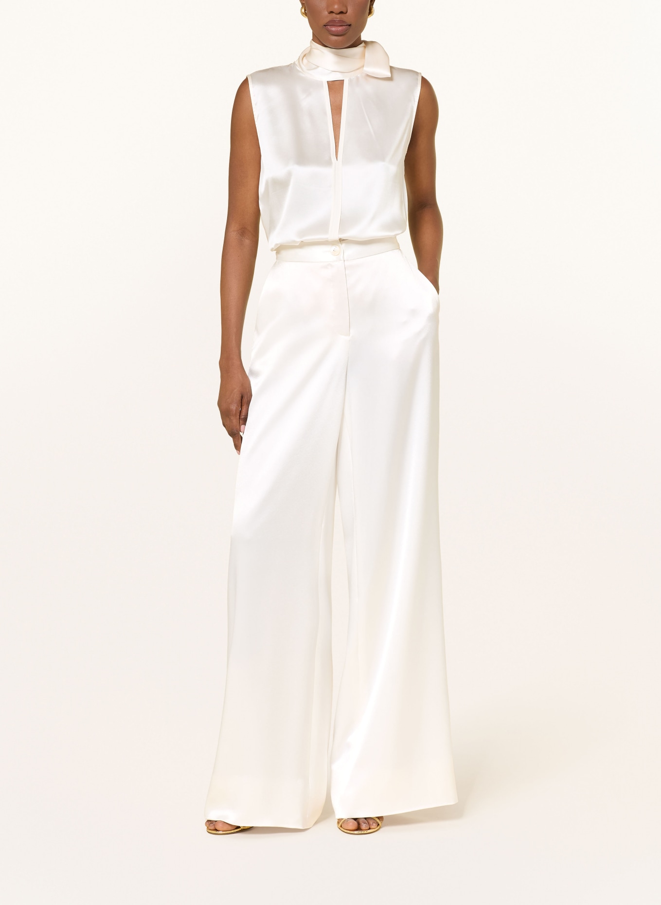 TALBOT RUNHOF Saténové kalhoty s galonovými pruhy: BÍLÁ