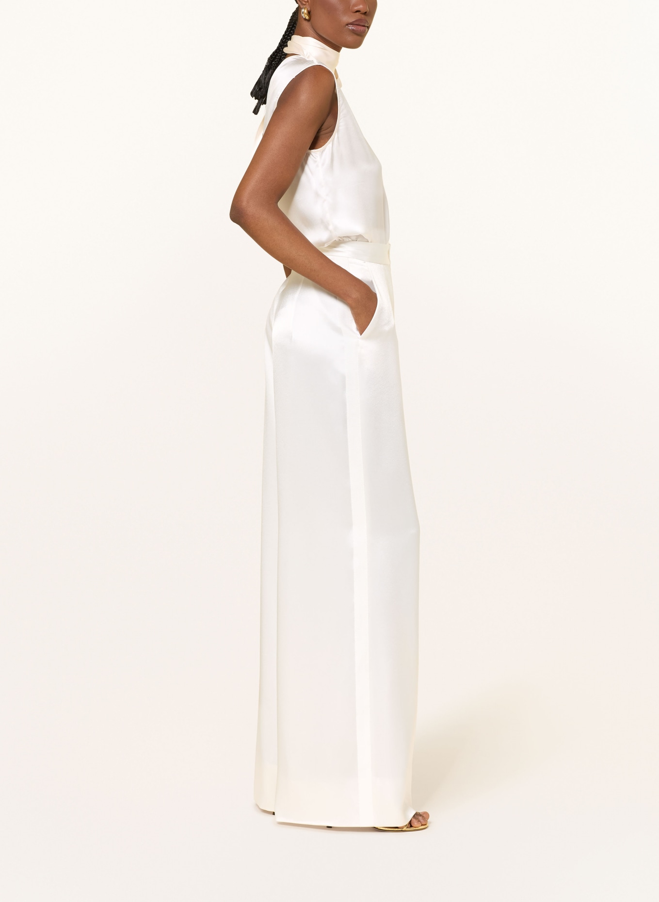 TALBOT RUNHOF Saténové kalhoty s galonovými pruhy: BÍLÁ