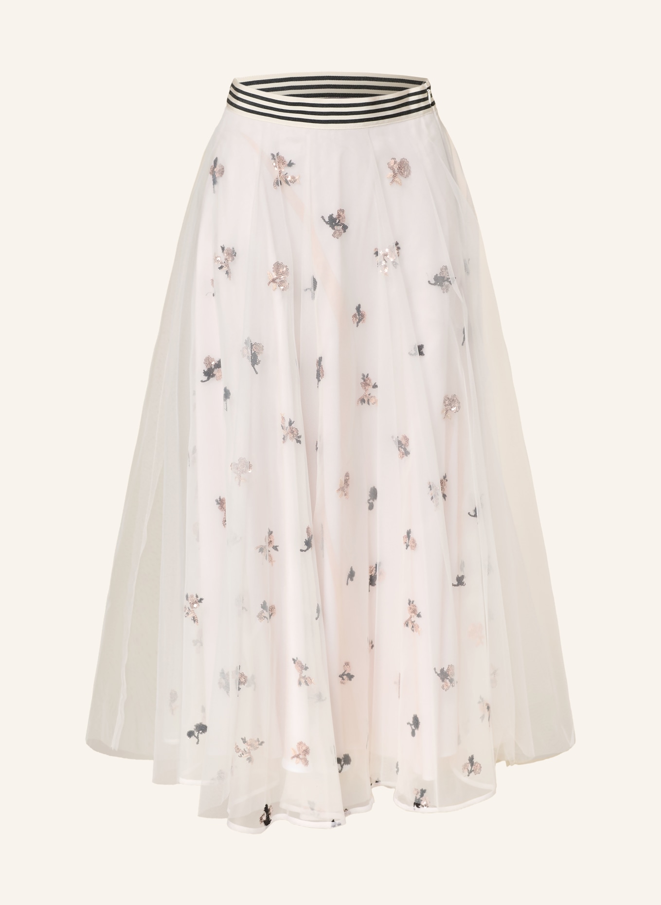 TALBOT RUNHOF Tylová sukně s hedvábím a flitry: KRÉMOVÁ / ZLATÁ / ČERNÁ