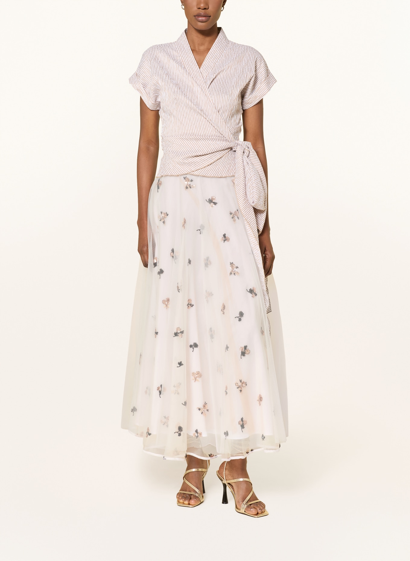 TALBOT RUNHOF Tylová sukně s hedvábím a flitry: KRÉMOVÁ / ZLATÁ / ČERNÁ