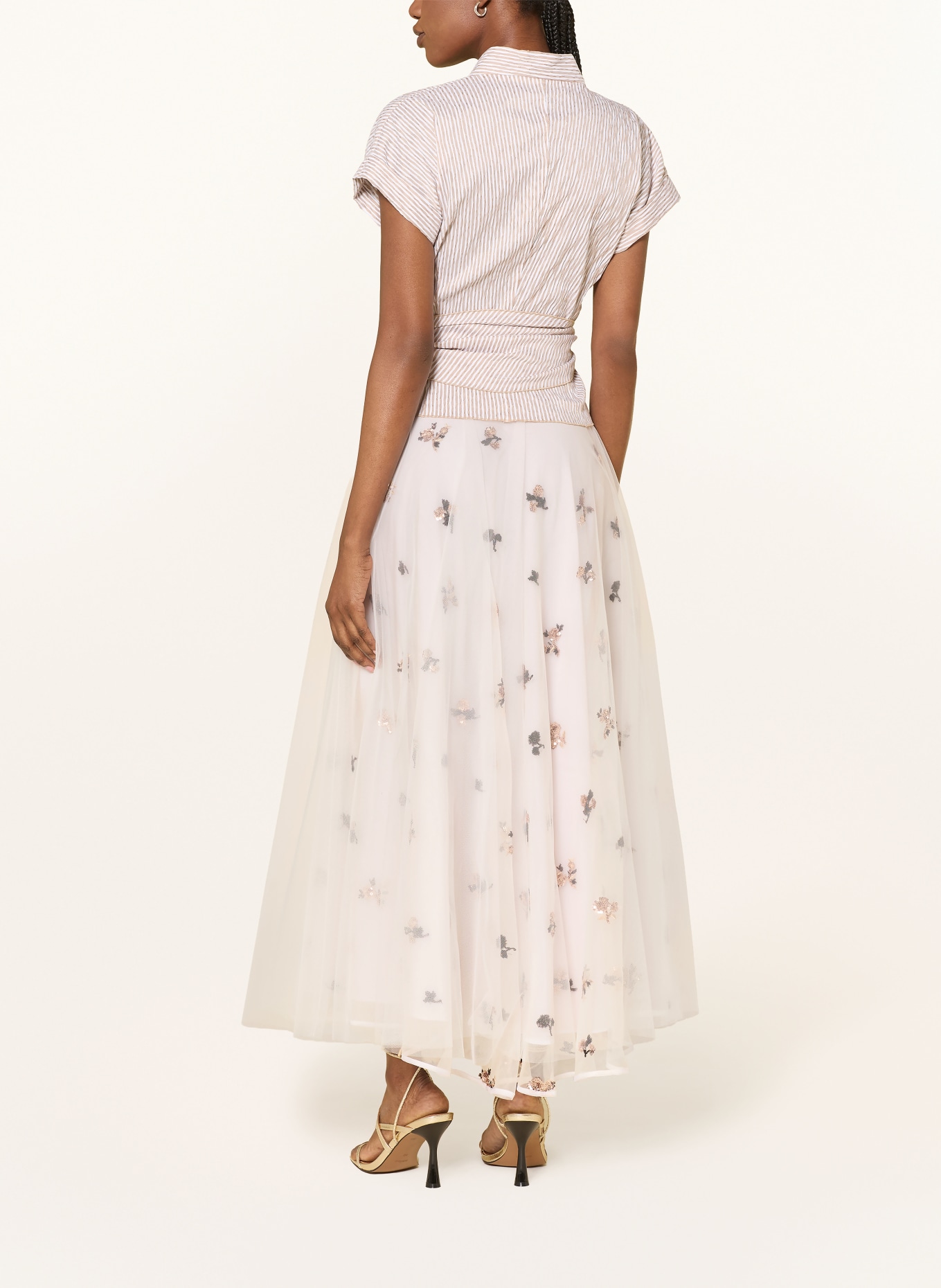 TALBOT RUNHOF Tylová sukně s hedvábím a flitry: KRÉMOVÁ / ZLATÁ / ČERNÁ