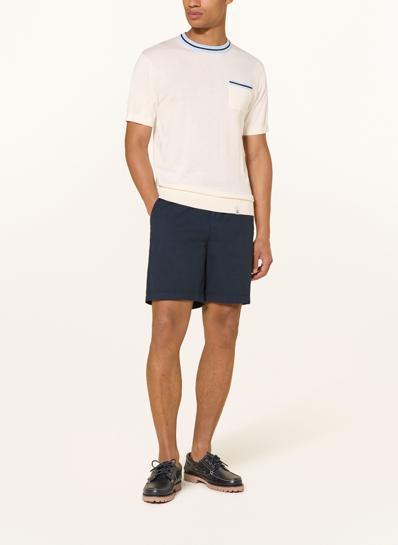 COLOURS & SONS Strickshirt: CREME / HELLBLAU / DUNKELBLAU