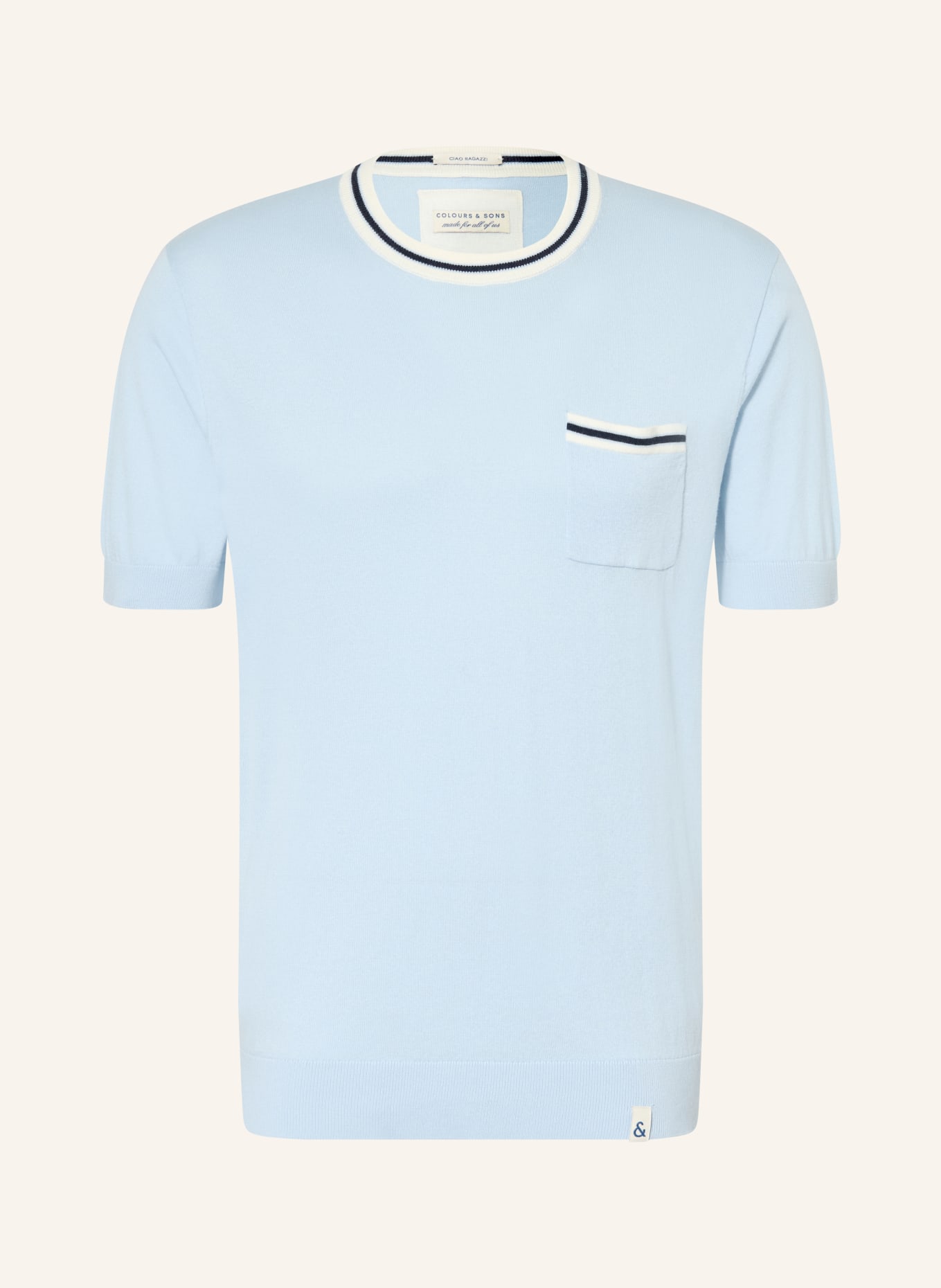 COLOURS & SONS Strickshirt: HELLBLAU / CREME / DUNKELBLAU