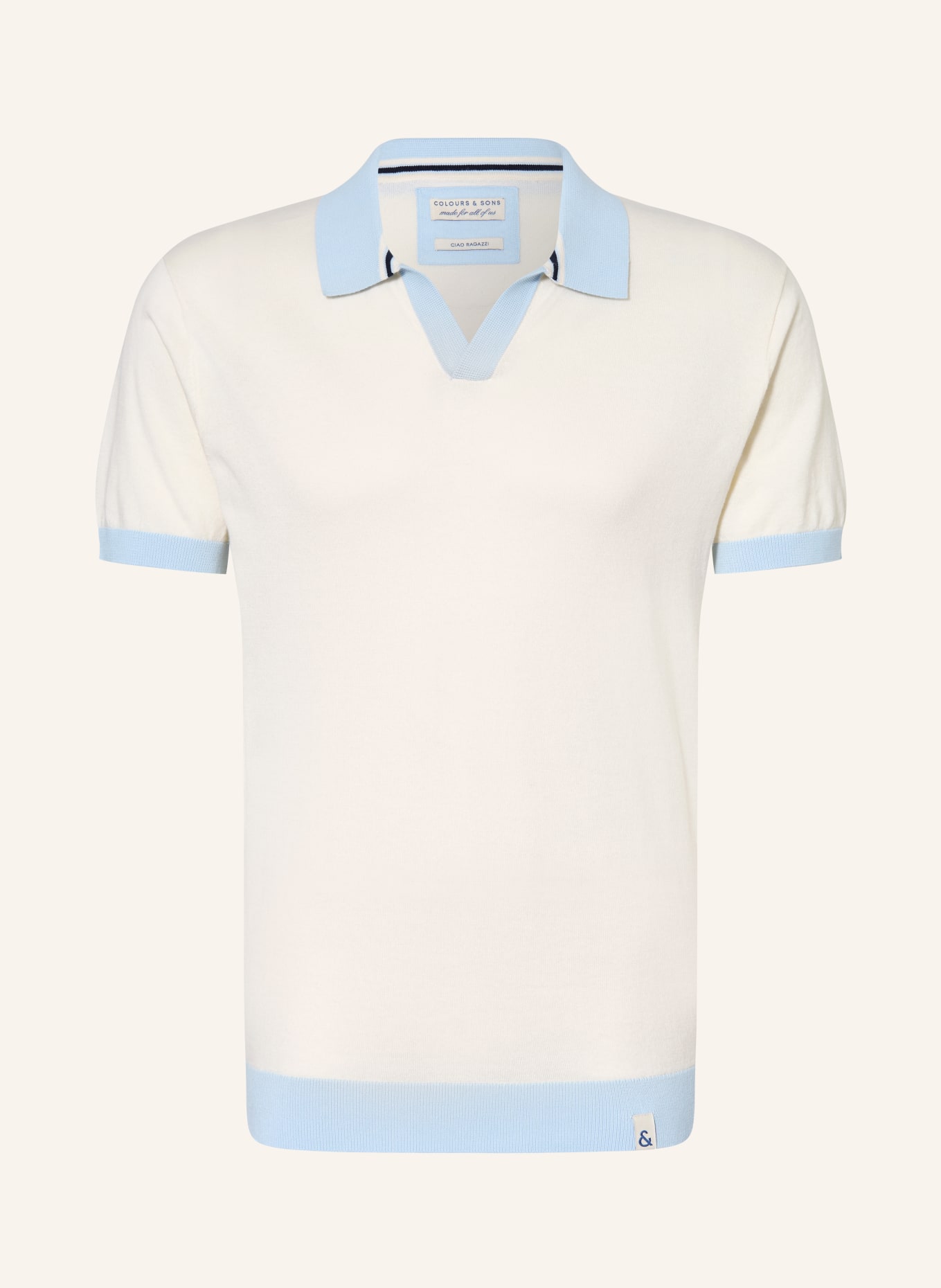 COLOURS & SONS Dzianinowa koszulka polo: KREMOWY / JASNONIEBIESKI
