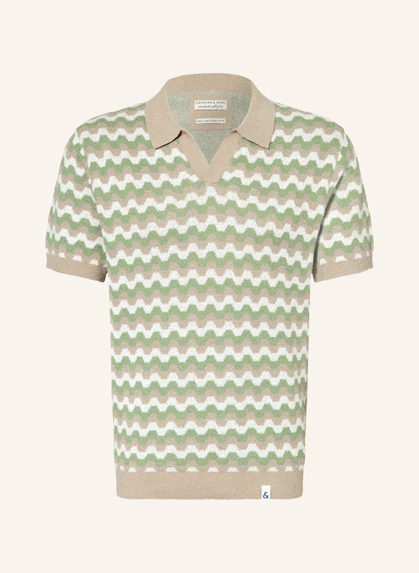 COLOURS & SONS Strick-Poloshirt: BEIGE / CREME / GRÜN