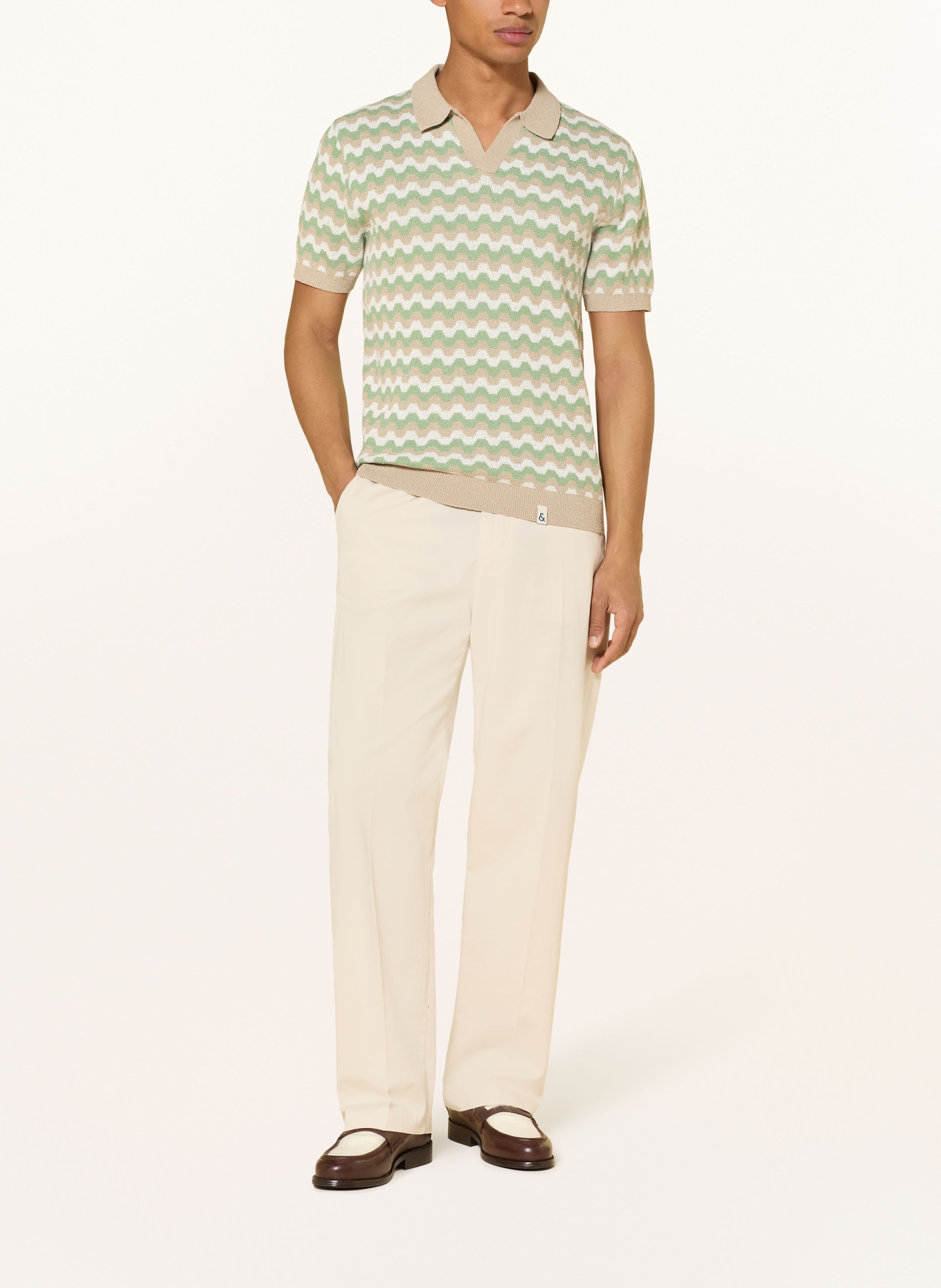 COLOURS & SONS Strick-Poloshirt: BEIGE / CREME / GRÜN