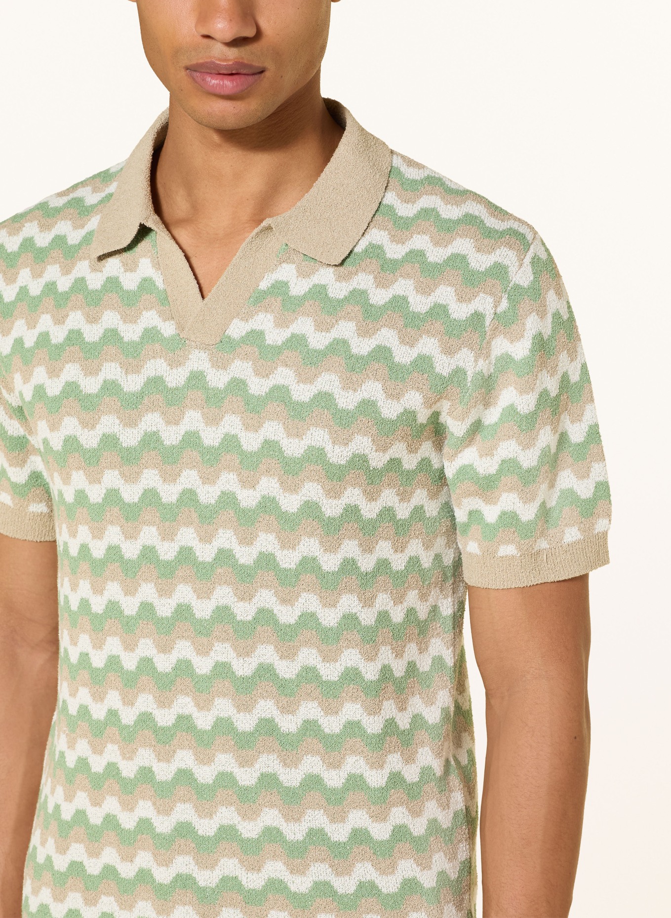 COLOURS & SONS Strick-Poloshirt: BEIGE / CREME / GRÜN