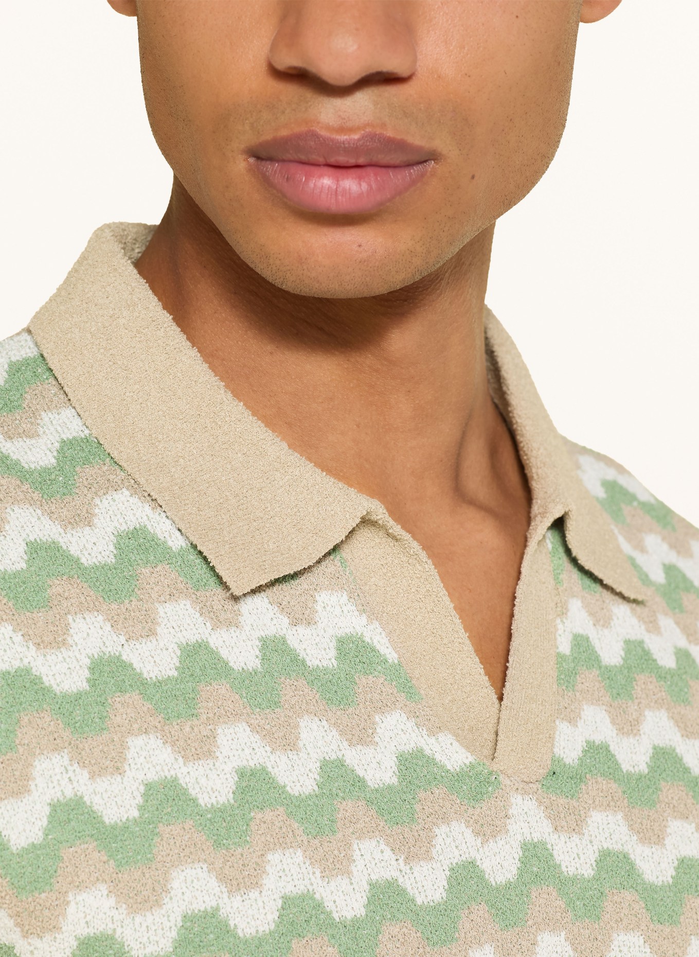 COLOURS & SONS Strick-Poloshirt: BEIGE / CREME / GRÜN
