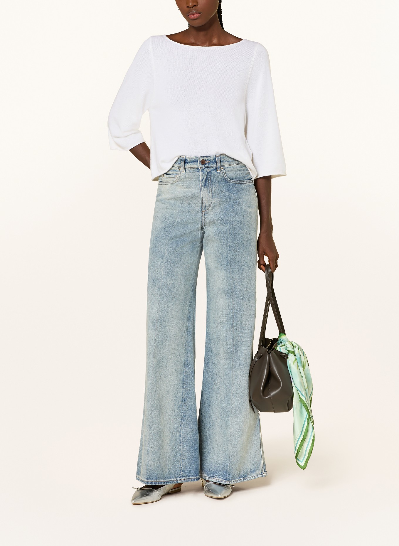 ALLUDE Kasjmier trui met 3/4 mouwen: ECRU