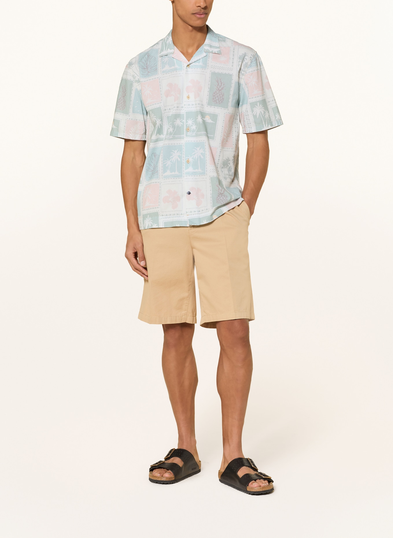 COLOURS & SONS Resorthemd POSTCARDS Regular Fit: HELLGRÜN / HELLROSA