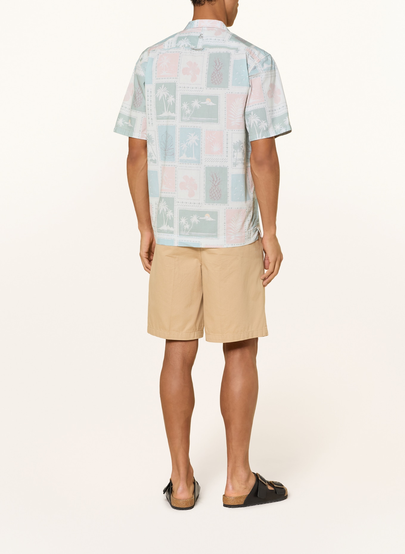 COLOURS & SONS Resorthemd POSTCARDS Regular Fit: HELLGRÜN / HELLROSA