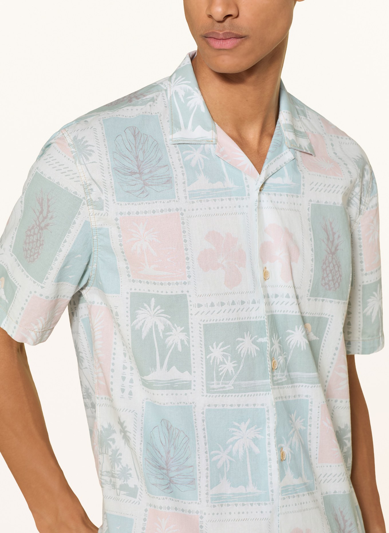 COLOURS & SONS Resorthemd POSTCARDS Regular Fit: HELLGRÜN / HELLROSA