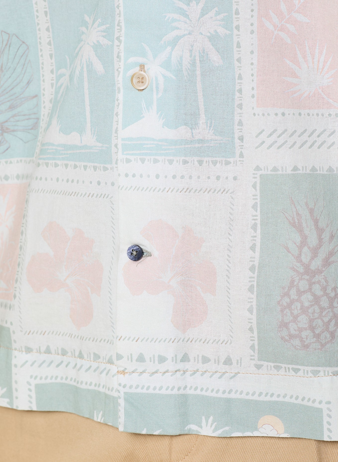 COLOURS & SONS Resorthemd POSTCARDS Regular Fit: HELLGRÜN / HELLROSA