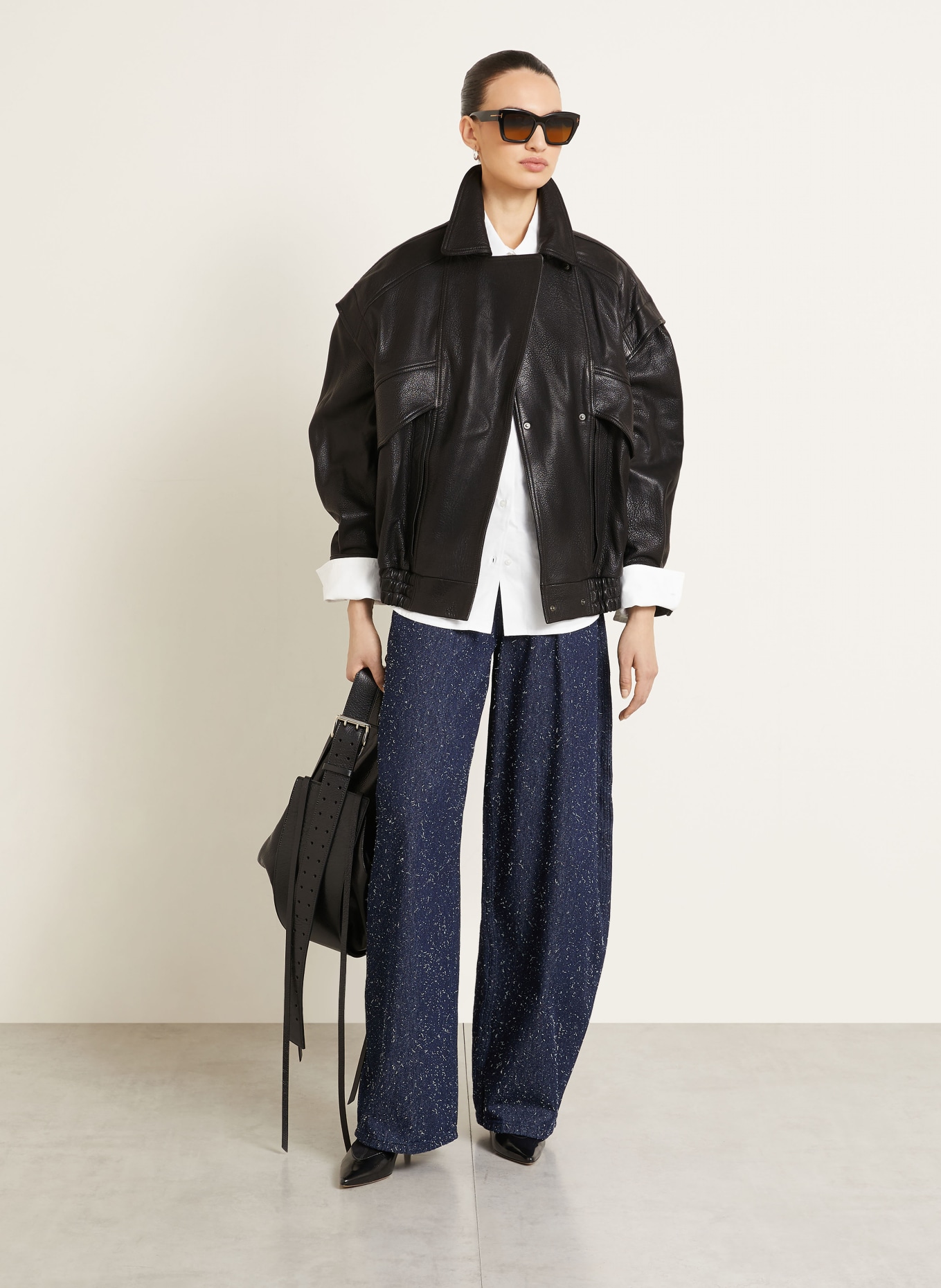 NOUR HAMMOUR Kožená bunda MICAH: ČERNÁ