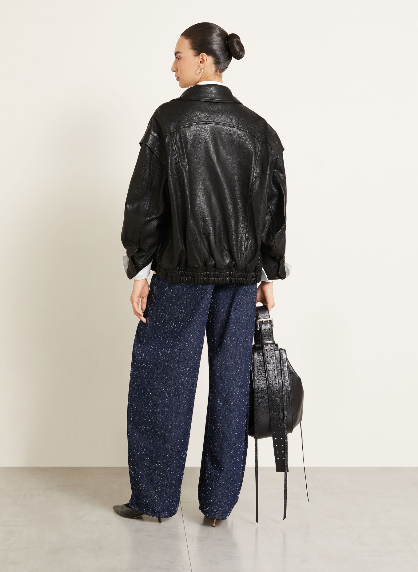 NOUR HAMMOUR Kožená bunda MICAH: ČERNÁ