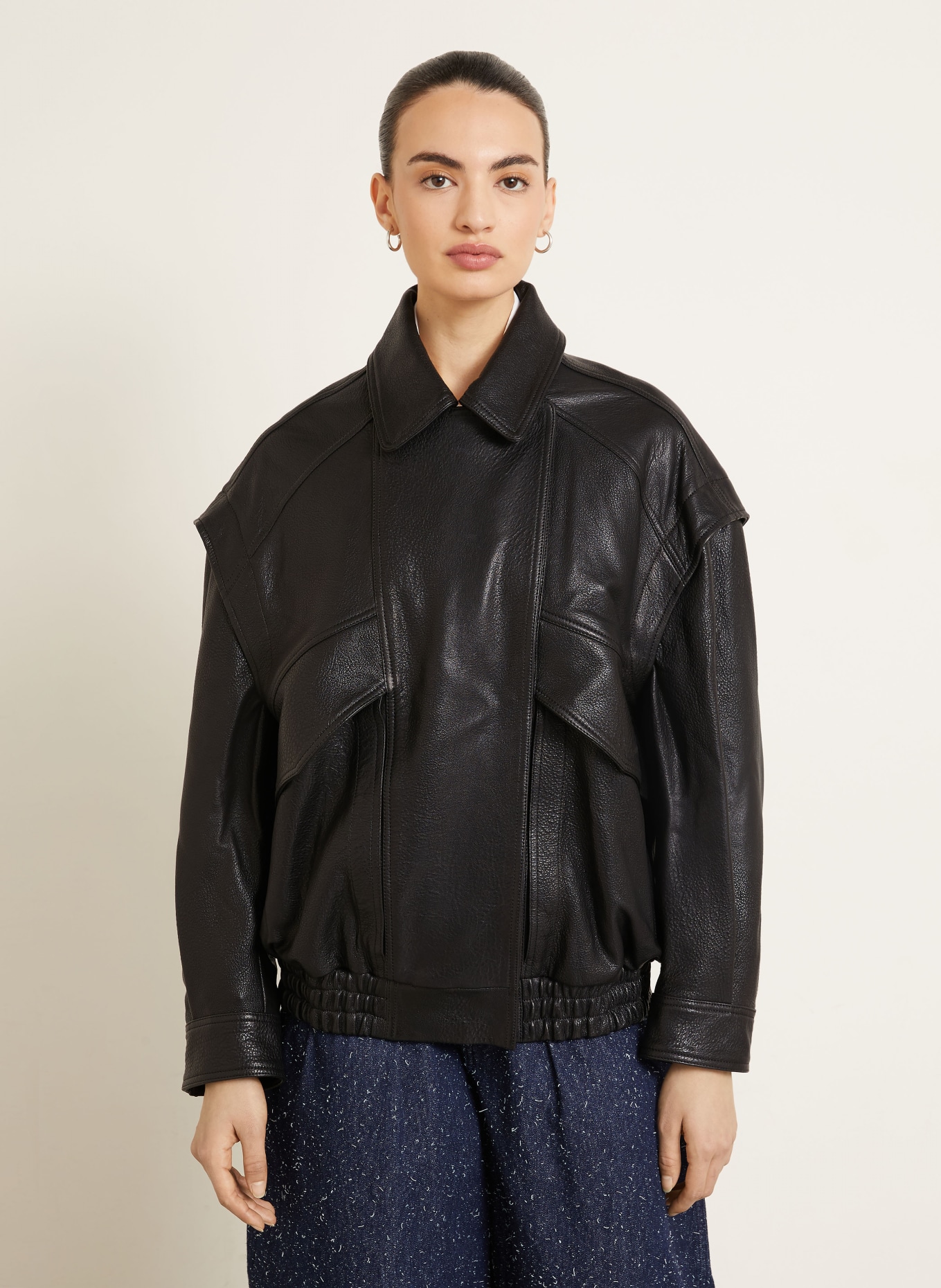 NOUR HAMMOUR Kožená bunda MICAH: ČERNÁ