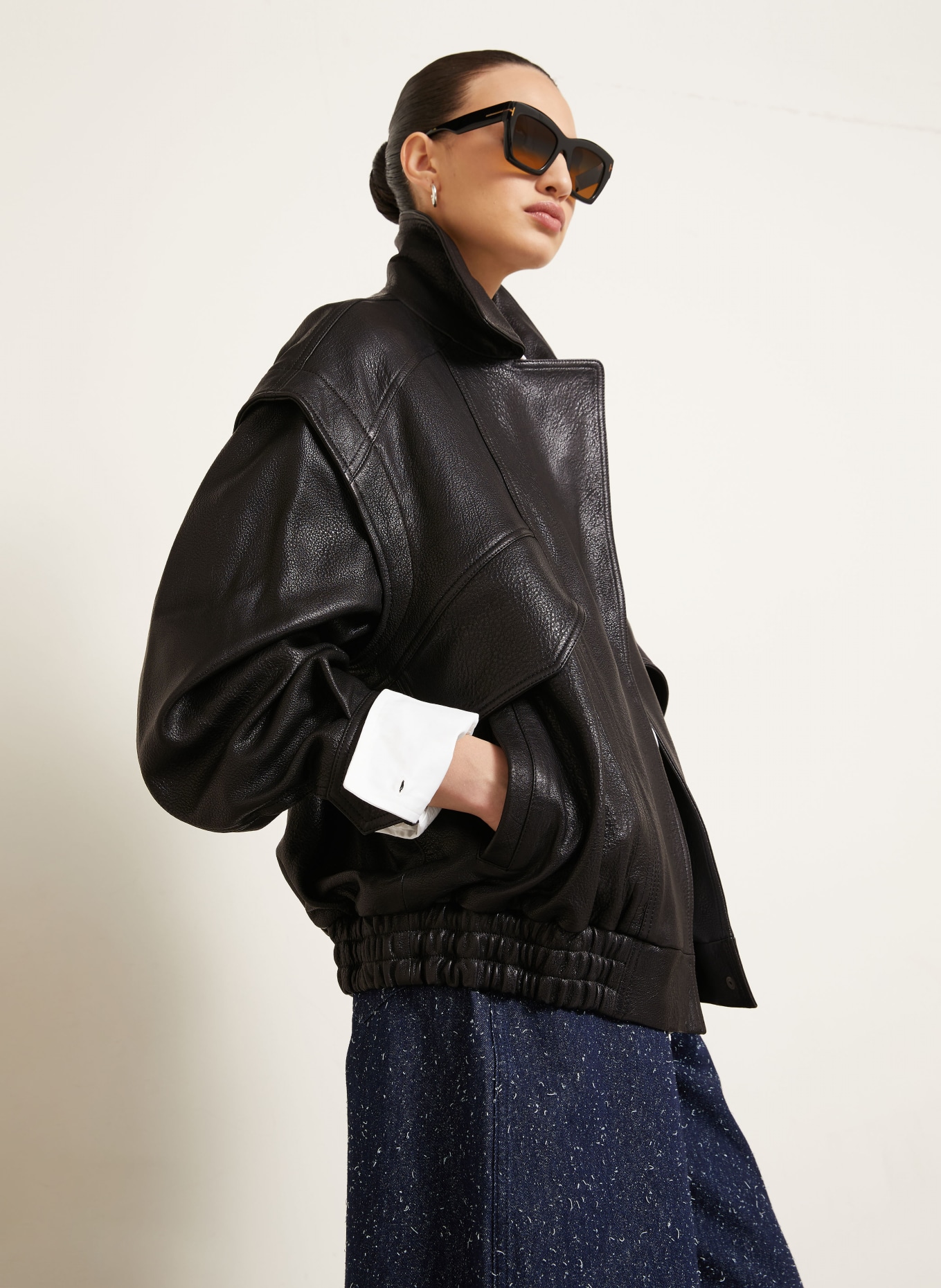 NOUR HAMMOUR Kožená bunda MICAH: ČERNÁ