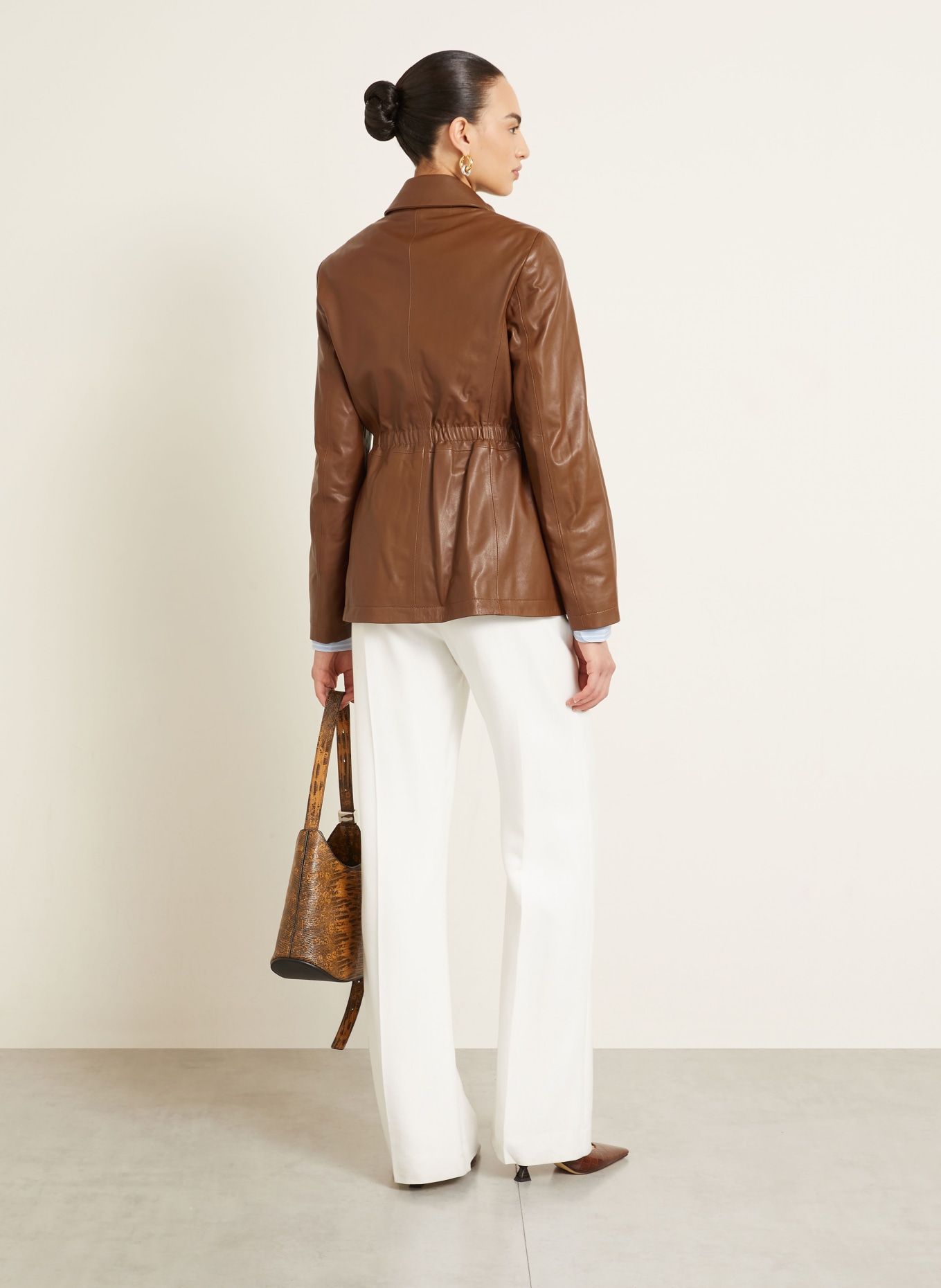 NOUR HAMMOUR Kožená bunda WELLS: HNĚDÁ