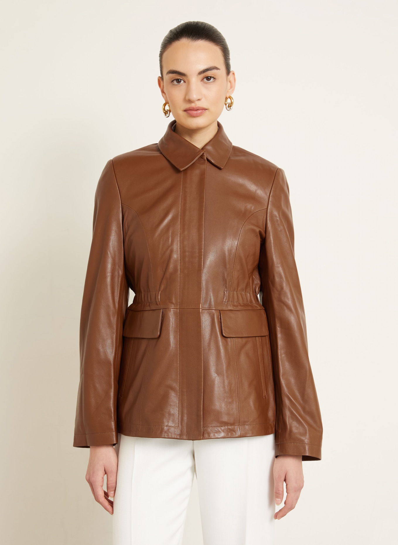 NOUR HAMMOUR Kožená bunda WELLS: HNĚDÁ