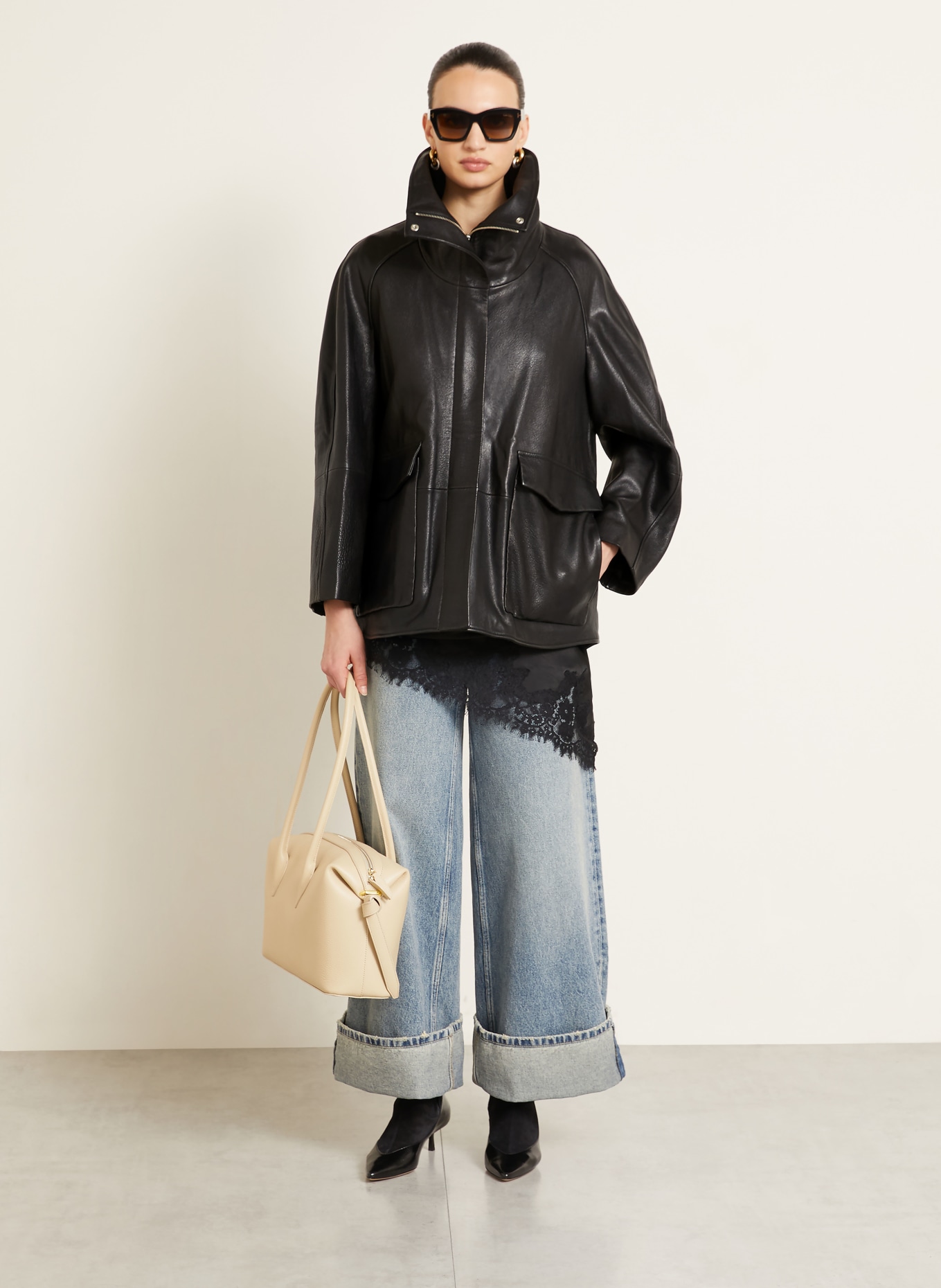 NOUR HAMMOUR Lederjacke ANSEL: SCHWARZ