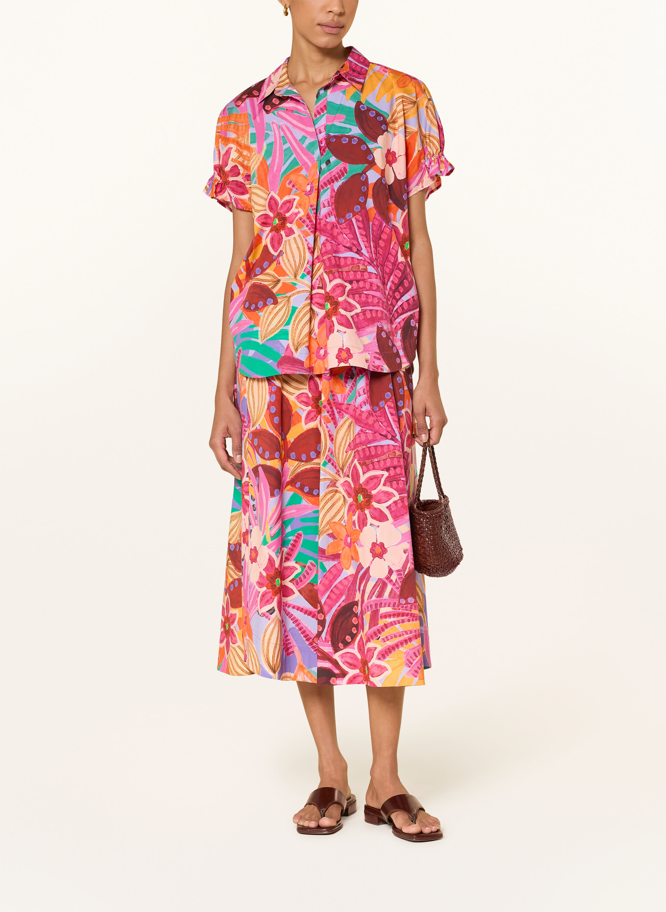 MILANO ITALY Ruffled blouse: FUCHSIA / ORANGE / GREEN